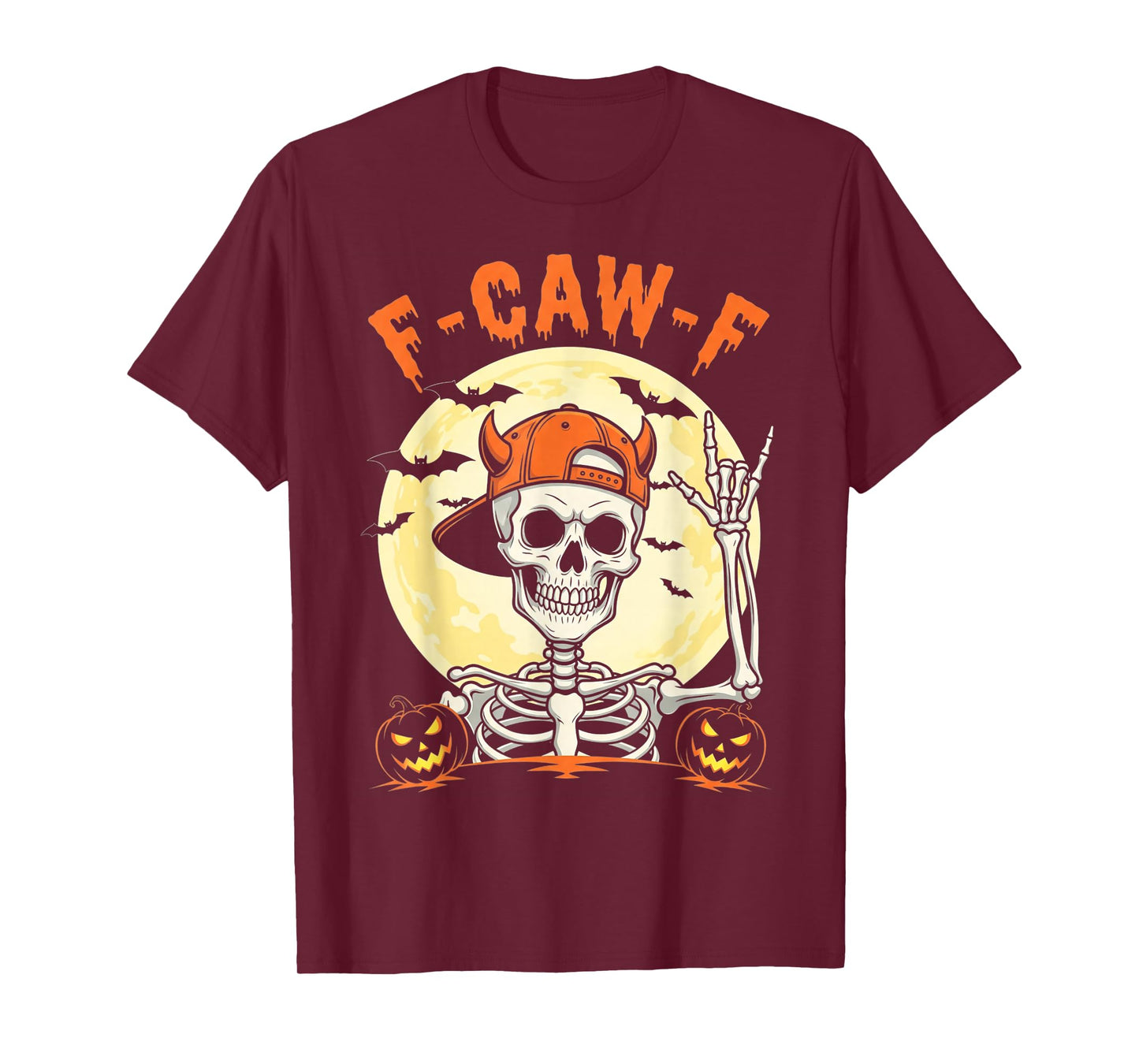Funny Rocker Skeleton F-Caw-F Halloween Moon Gothic Adult T-Shirt