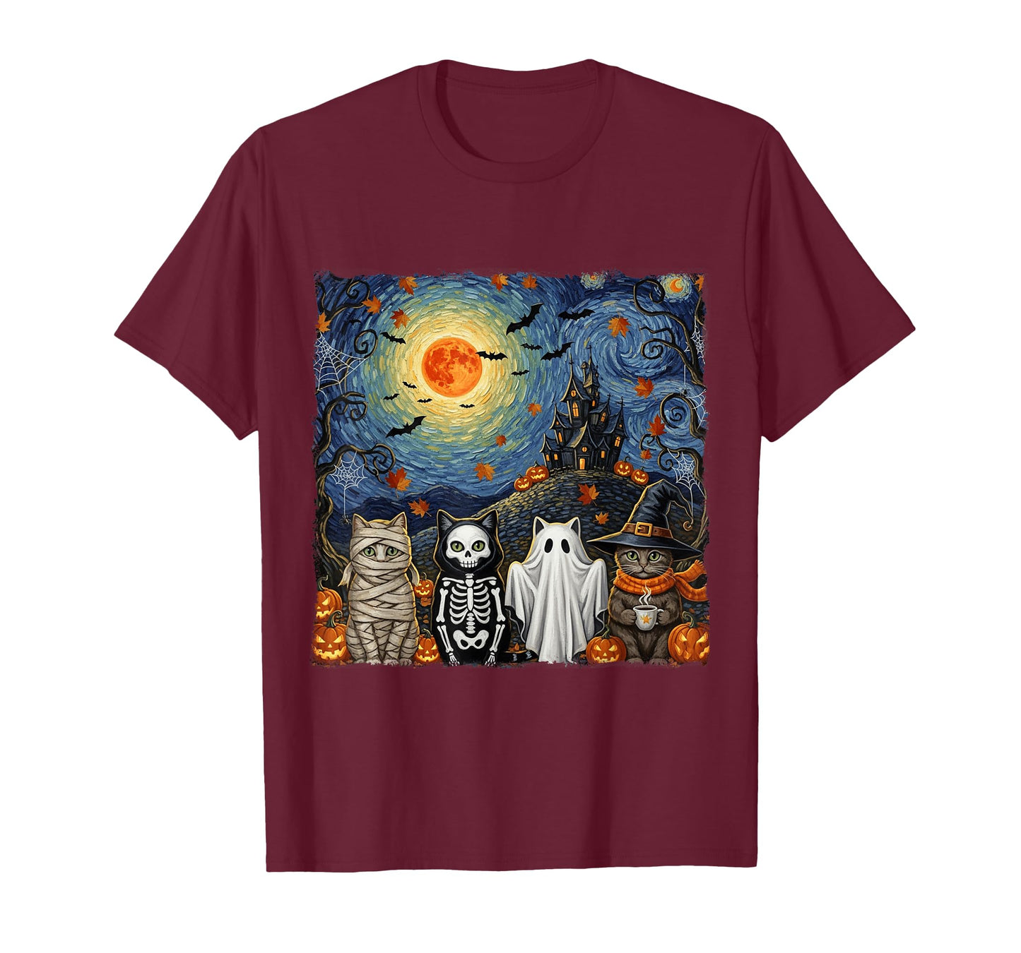 Halloween Funny Cute Black Cats Ghosts Costume Starry Night T-Shirt