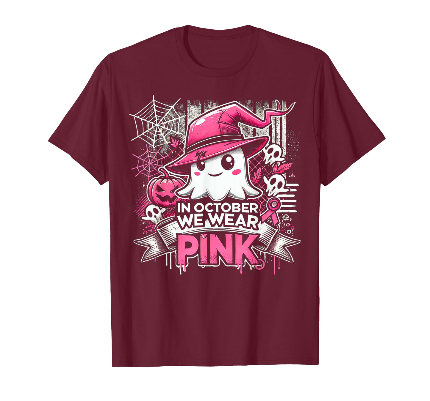 October We Wear Pink Ghost Witch Halloween T-Shirt