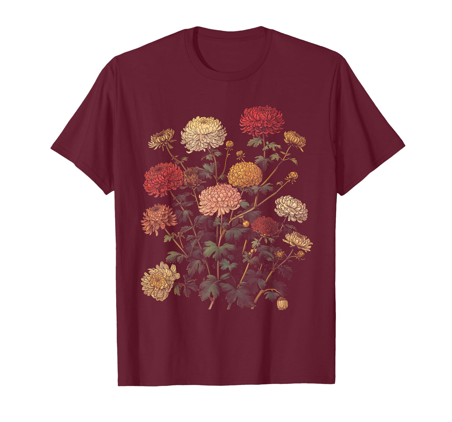 Vintage Botanical Chrysanthemum Flower Girl Floral Plant Mom T-Shirt