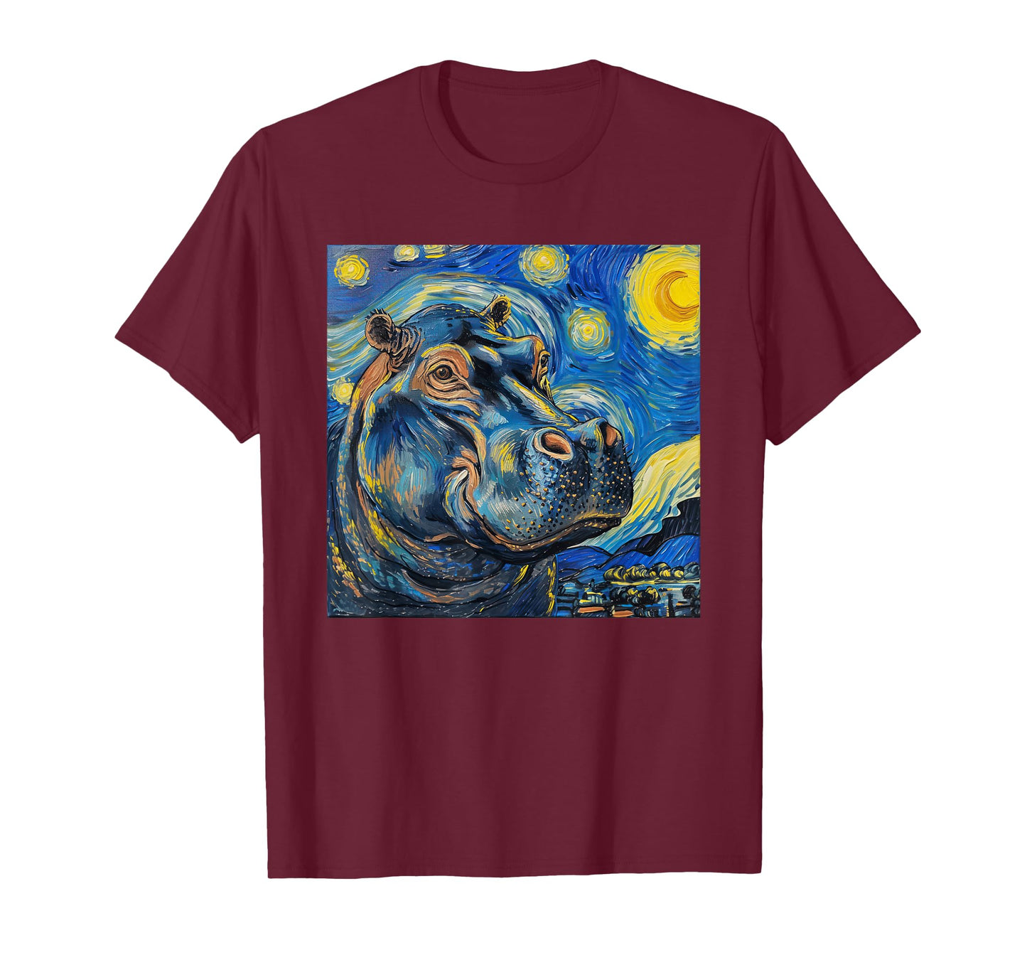 Hippopotamus Hippo Van Gogh Style Starry Night T-Shirt