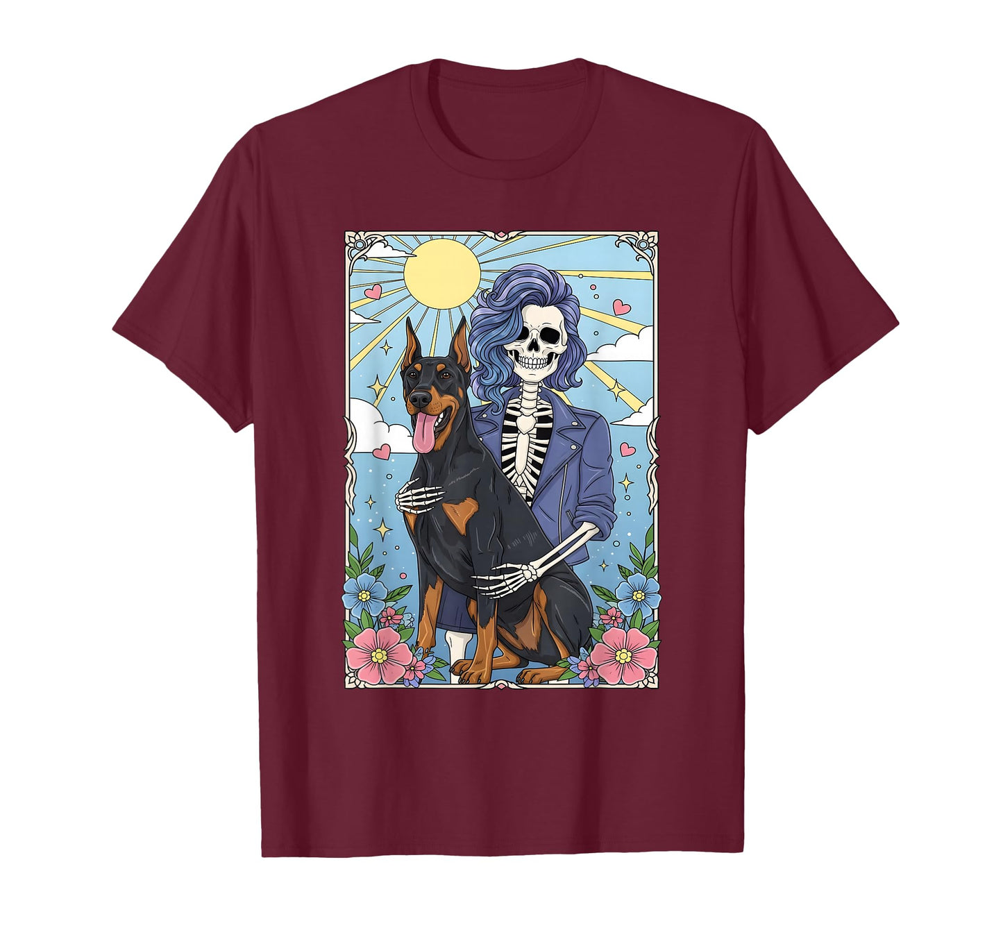 Doberman Pinscher Dog Tarot Card Halloween Costume Skeleton T-Shirt