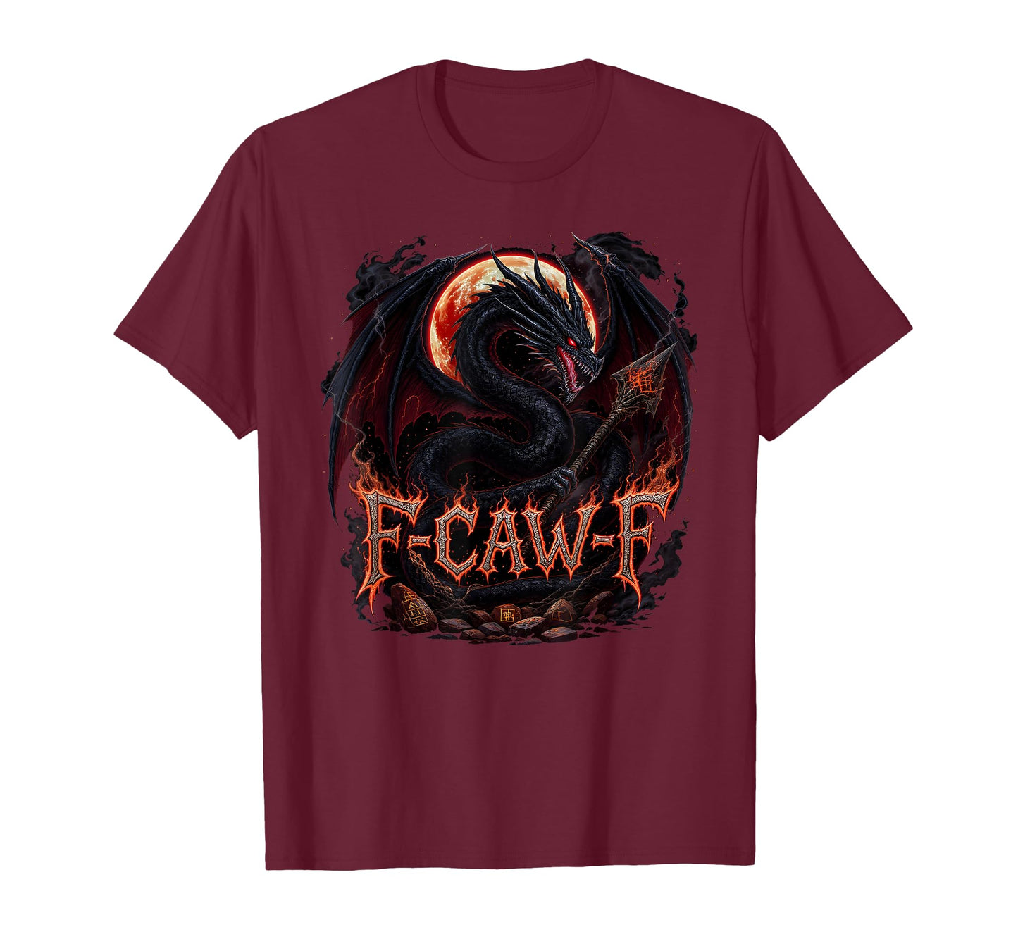 F-CAW-F Fire Dragon Red Moon Dark Fantasy Mythical T-Shirt