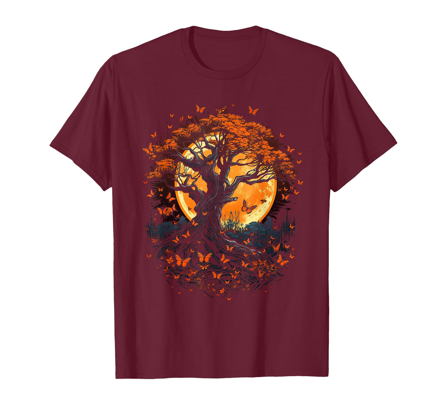 Fall Autumn falling leaves with Tree and Butterfly T-Shirt