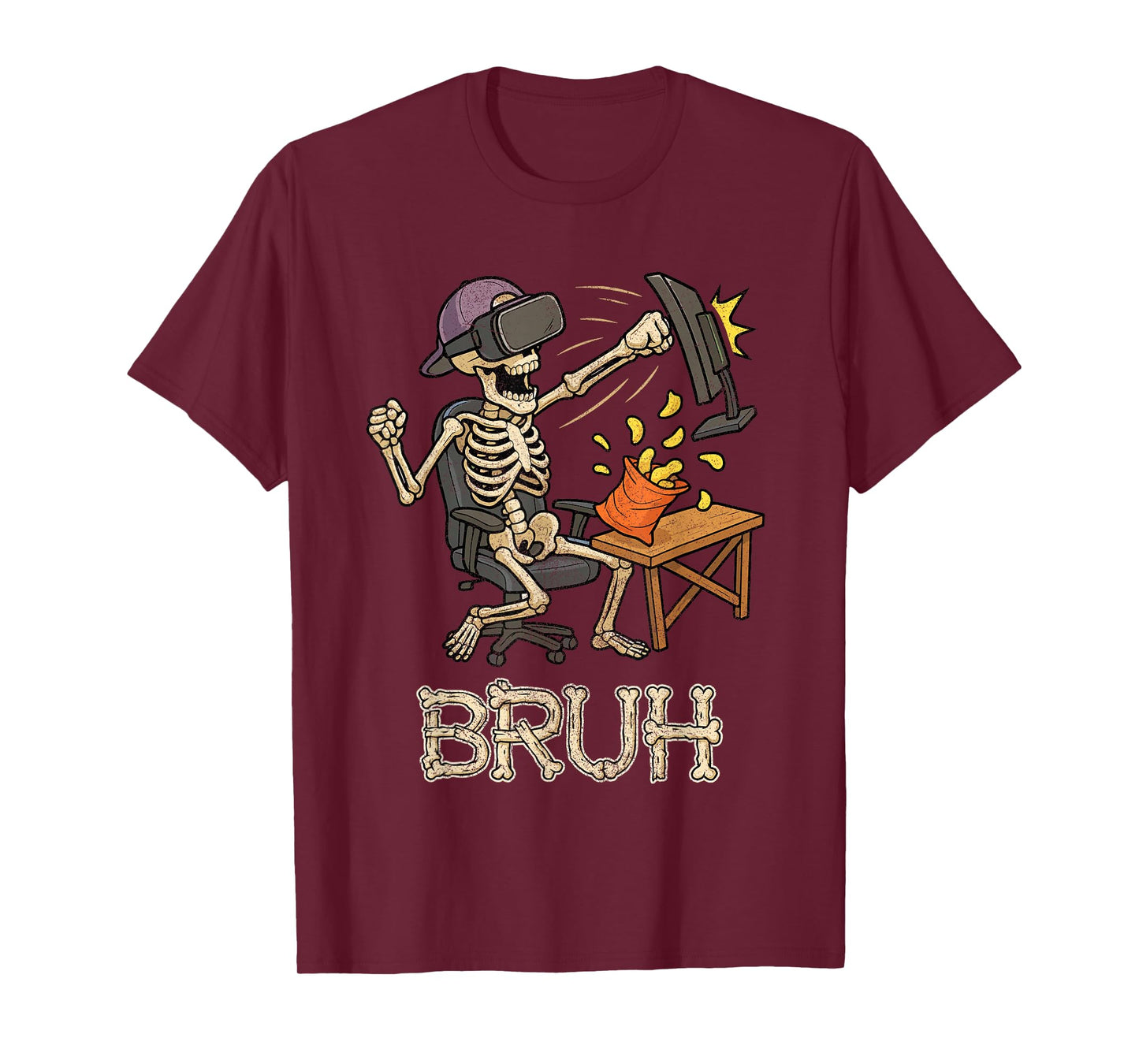 Funny Gamer Skeleton Gamer Teen Boys Video Gaming Bruh T-Shirt
