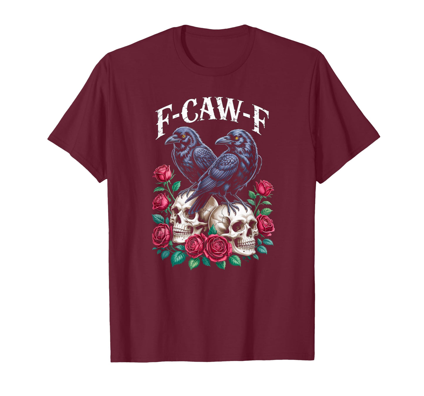 F-Caw-F Skull and Rose F-Caw-F Funny Black Bird Moon Gothic T-Shirt