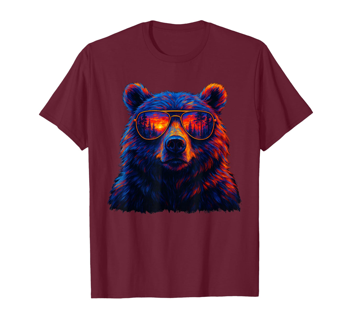 Bear Wearing Sunglasses Wildlife Animal Lover Forest Sunset T-Shirt