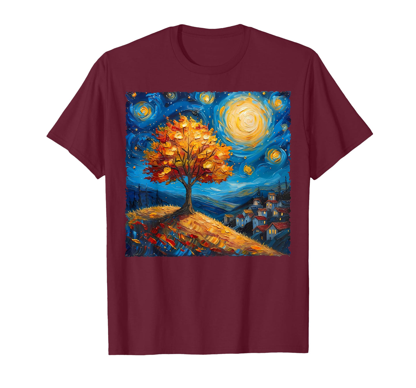 Maple Tree Van Gogh Starry Night Art Autumn Nature Lovers T-Shirt