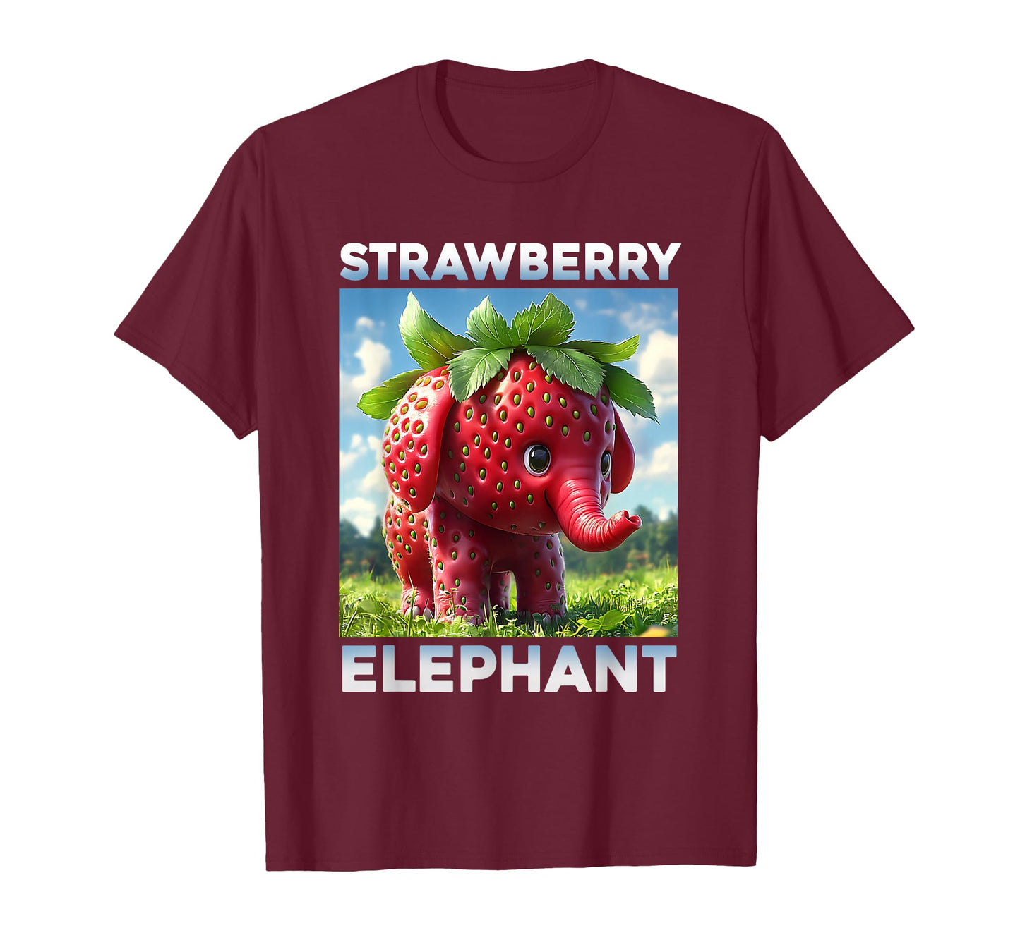 Strawberry Elephant Cute Whimsical Animal Art Tee T-Shirt