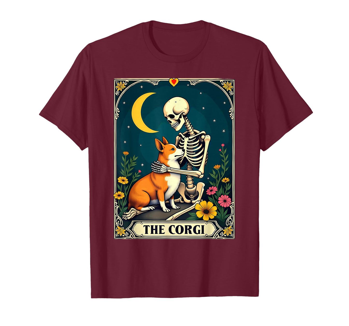 Gothic Tarot Card The Corgi Skeleton Halloween T-Shirt