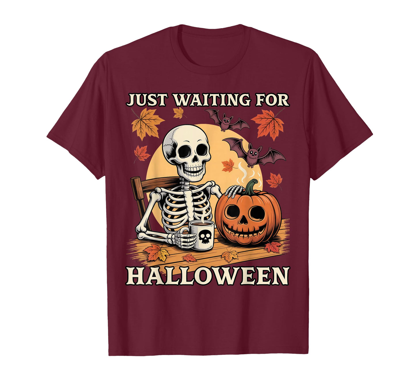 Just Waiting for Halloween Skeleton Coffee Jack Or Lantern T-Shirt