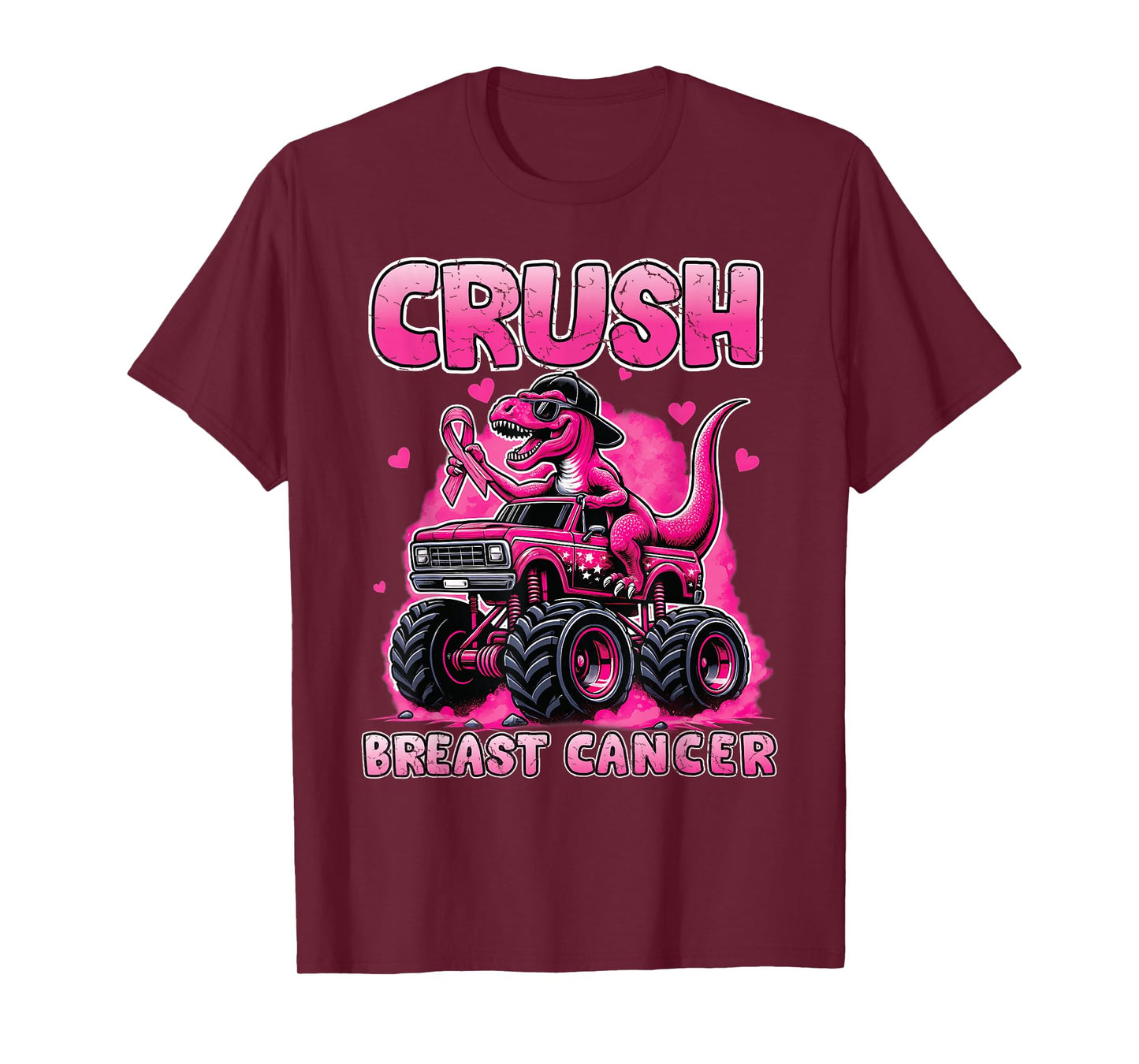 Crush Breast Cancer Awareness T rex Monster Truck Kids Boys T-Shirt