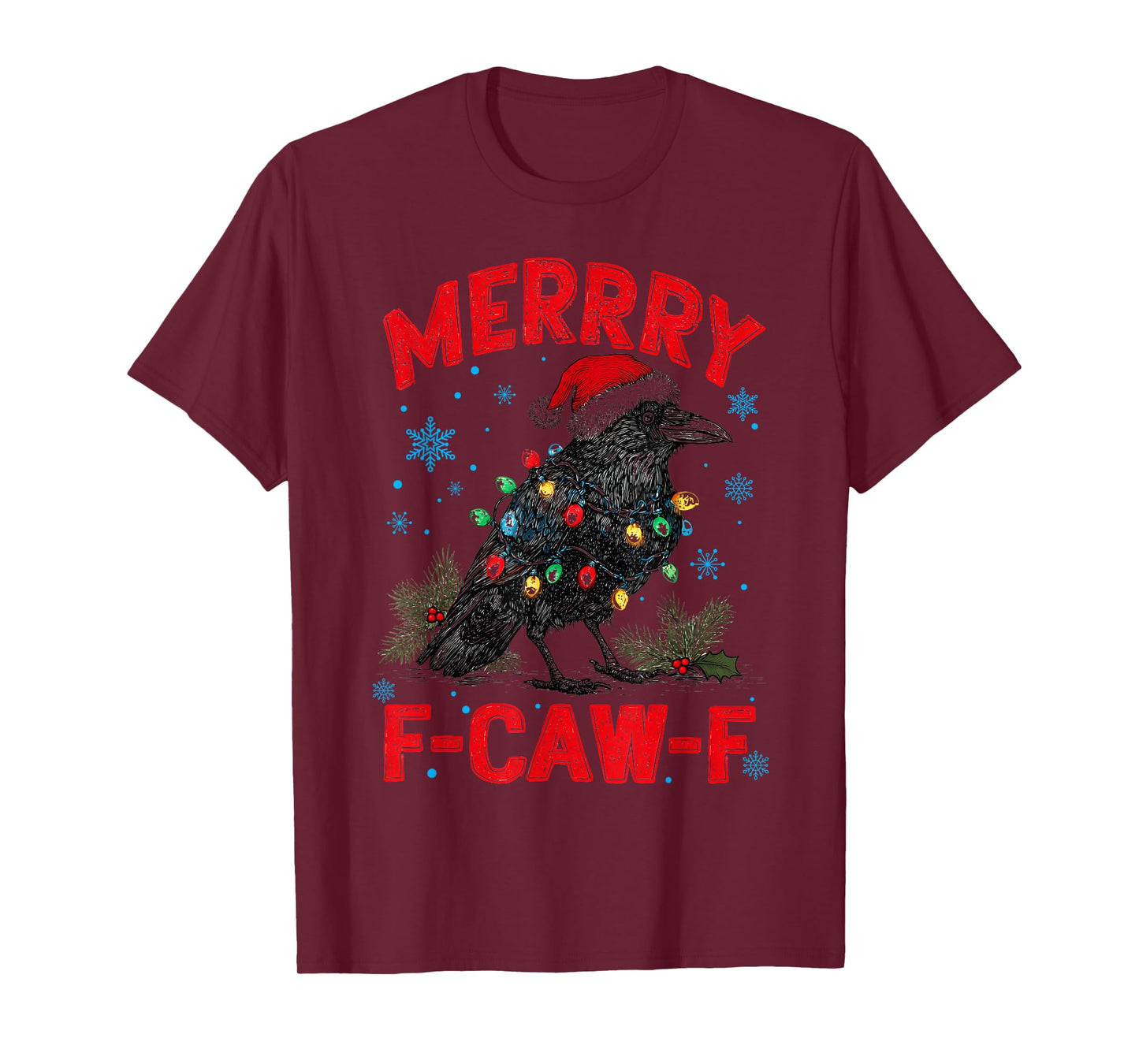 Merry F-Caw-F Crow Christmas Snowflake Xmas Lights Pajama T-Shirt