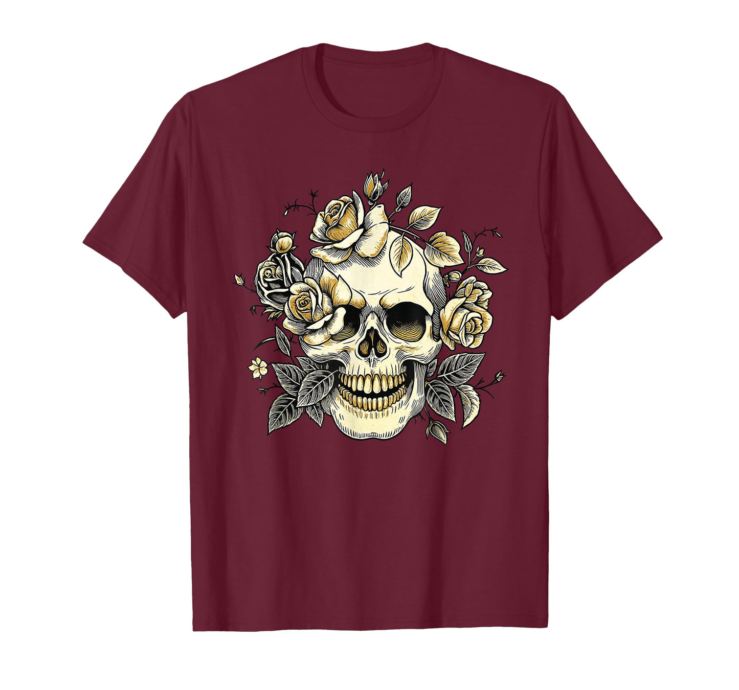 Mexican Skull with Flowers Vintage Gothic Skeleton Art T-Shirt