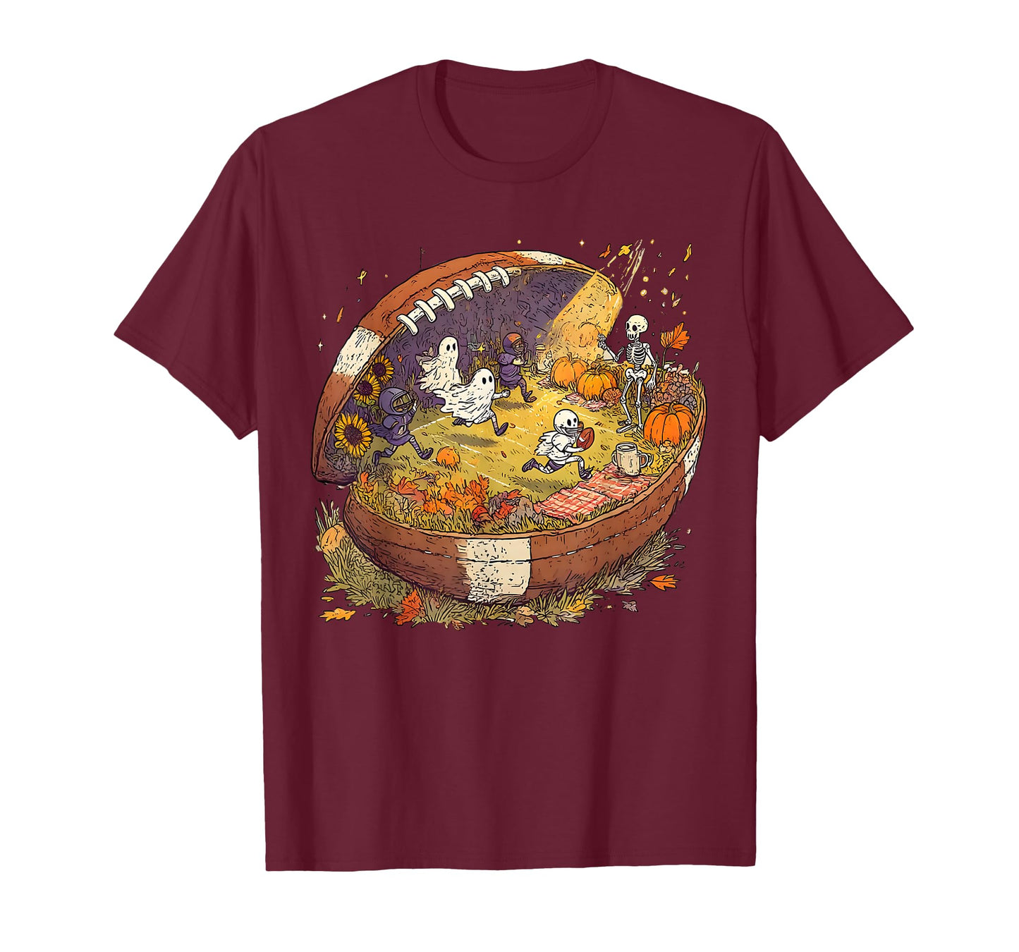 Having a Ball Fall Season Ghosts Skeleton Football Halloween T-Shirt