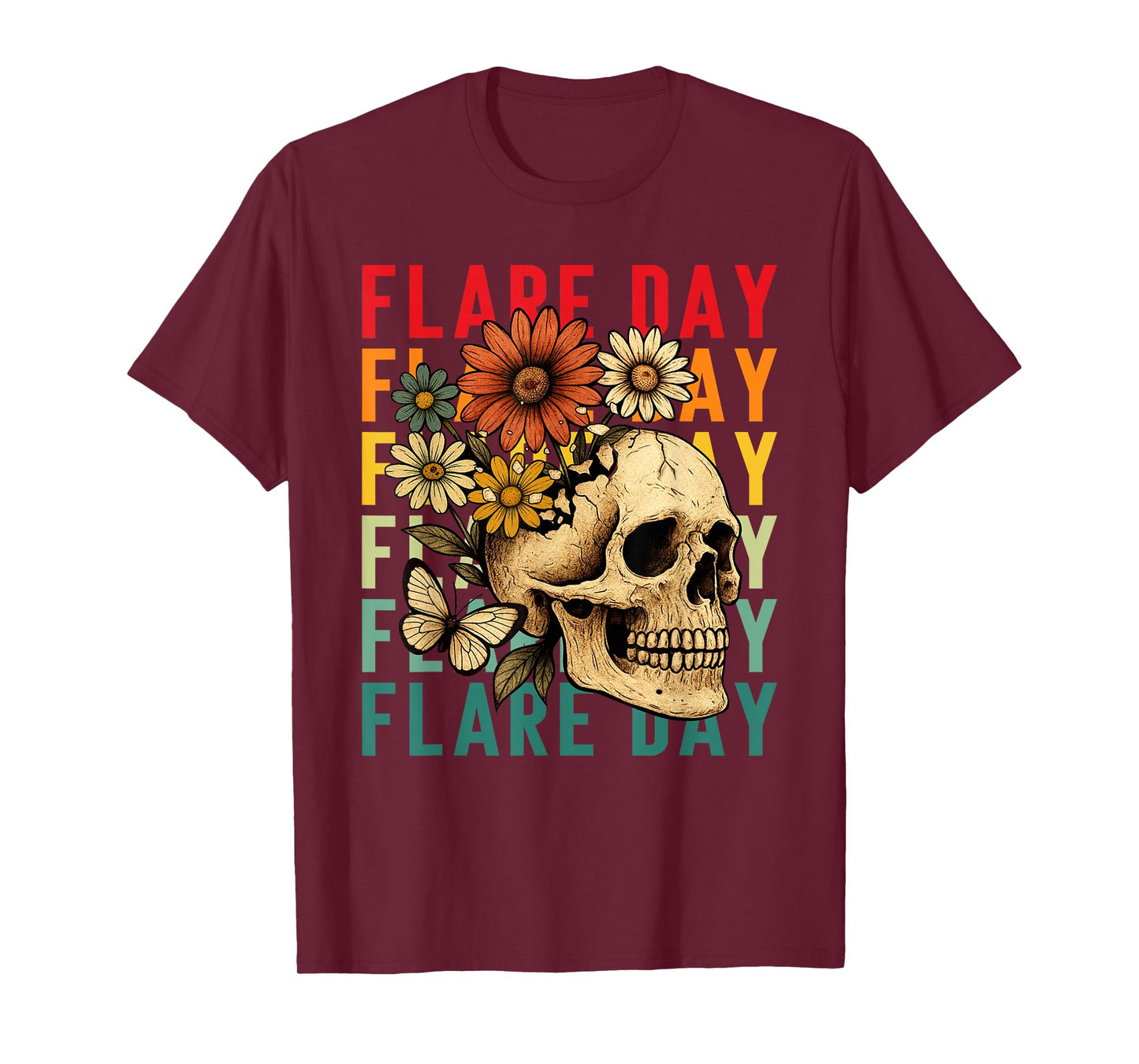 Flare Day Fibromyalgia Dysautonomia Skull Invisible Illness T-Shirt