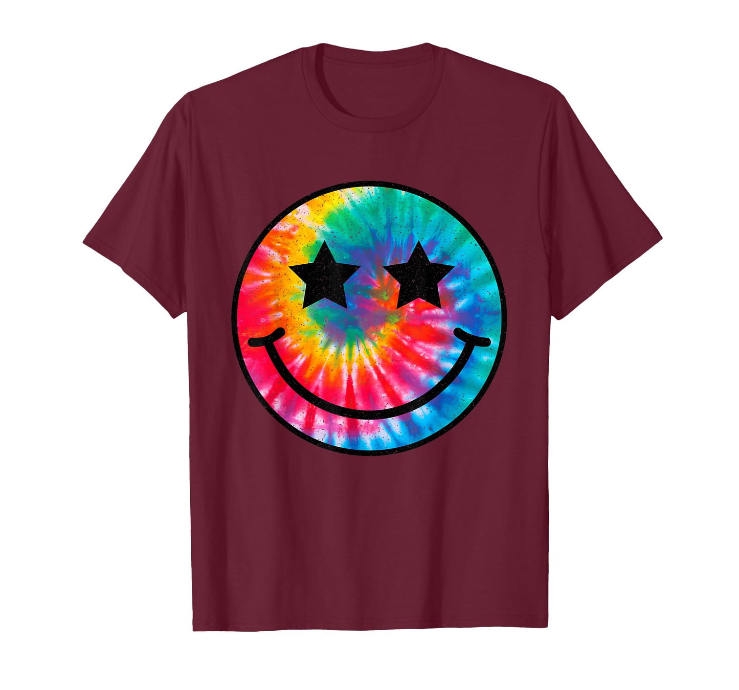 Retro Happy Face Tie Dye Checkered Pattern Smile Face Trendy T-Shirt