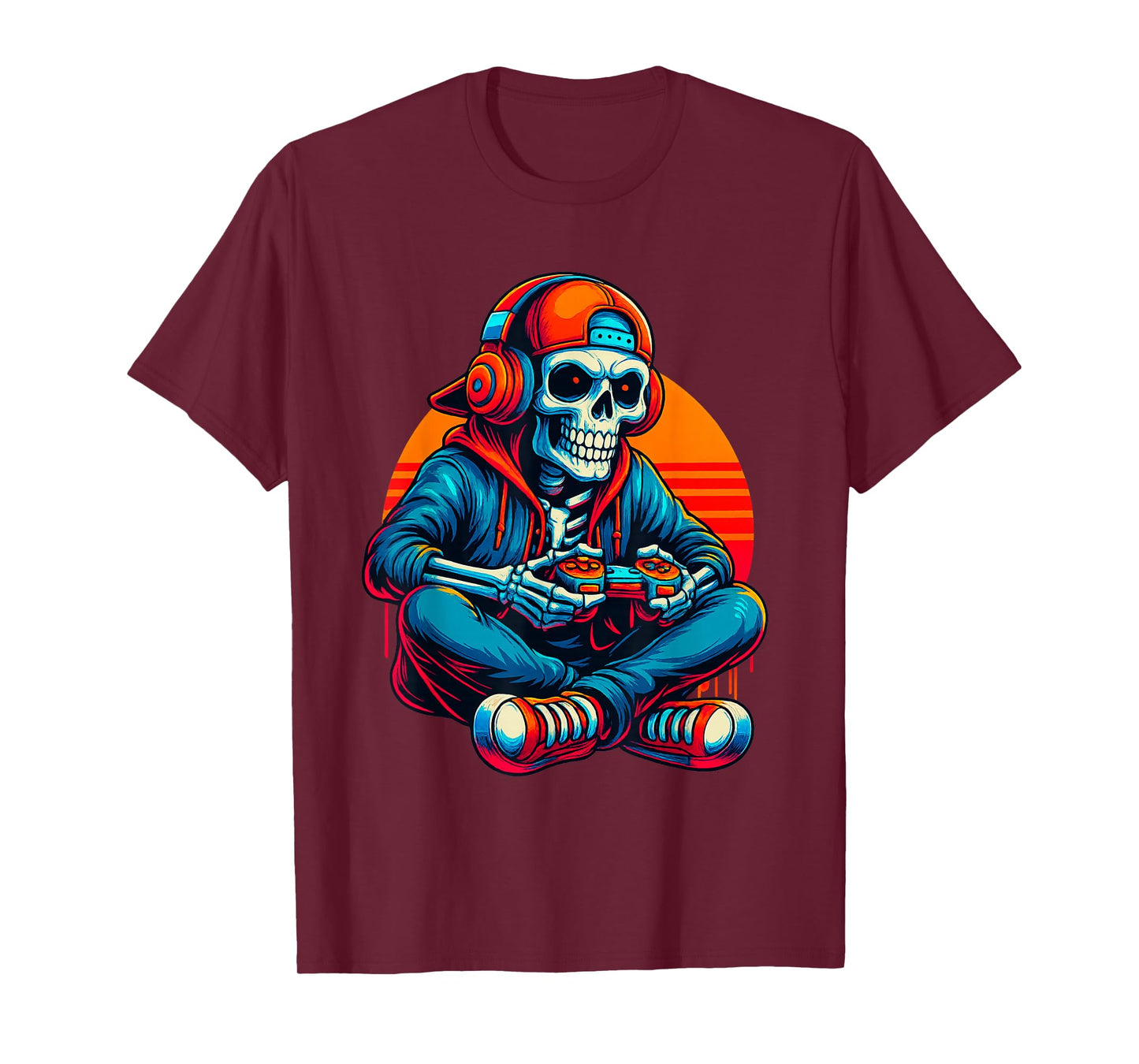 Halloween Skeleton Gamer Video Gaming Boys Men Kids Tees T-Shirt