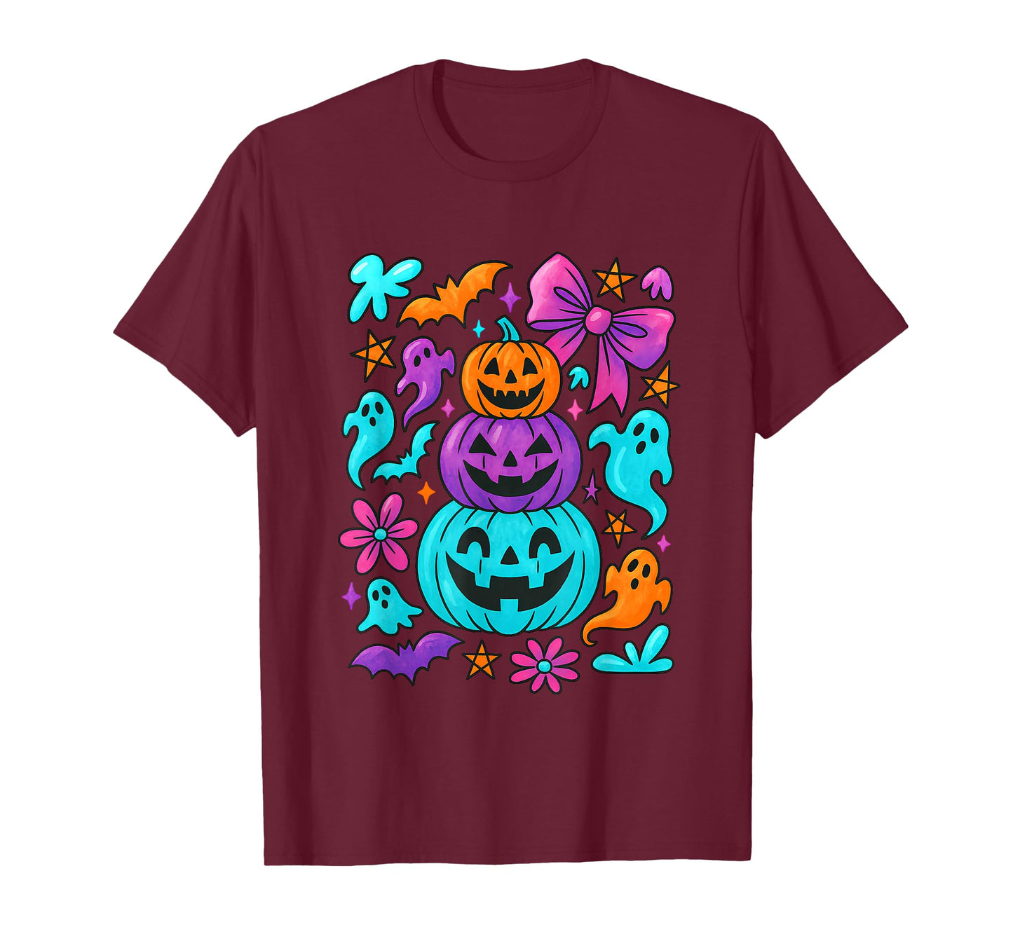 Retro Preppy Neon Halloween Pumpkin Ghost Coquette Outfit T-Shirt