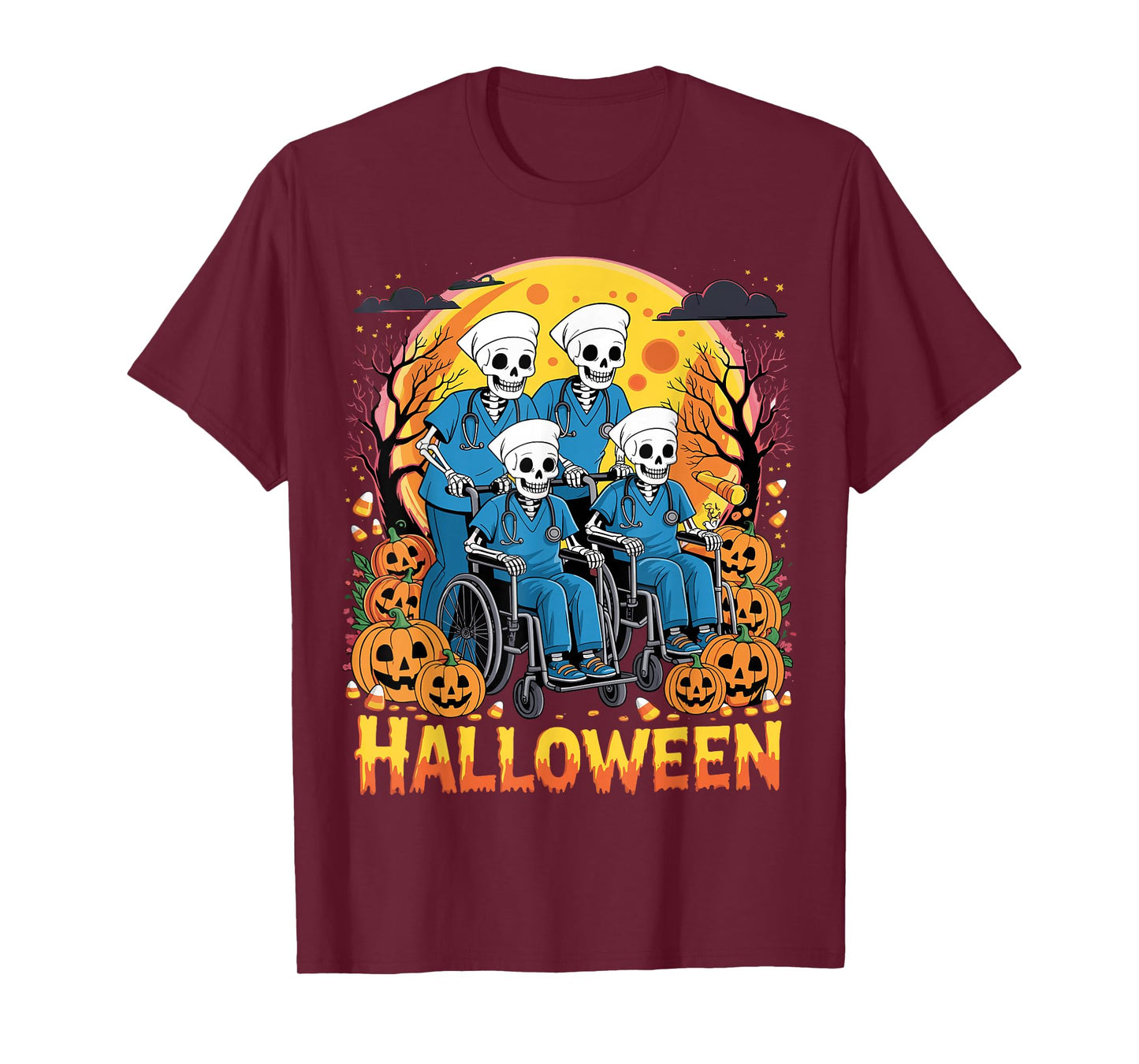 Nurse Skeletons Halloween Healthcare CNA Medical Crew T-Shirt