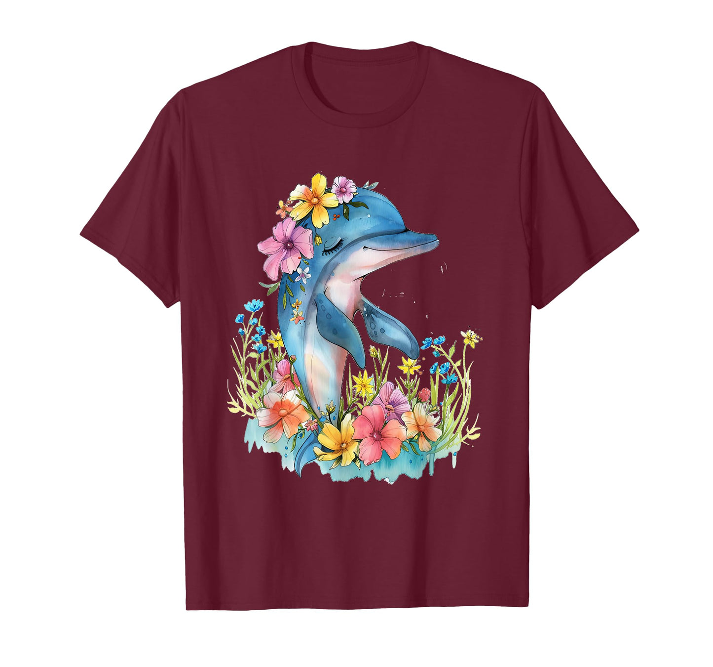 dolphin with flowers cute dolphins sea animal daughter T-Shirt