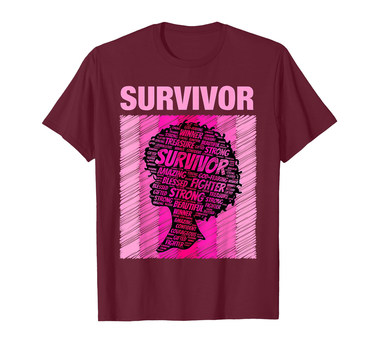 Breast Cancer Survivor African American Woman Pink Afro T-Shirt