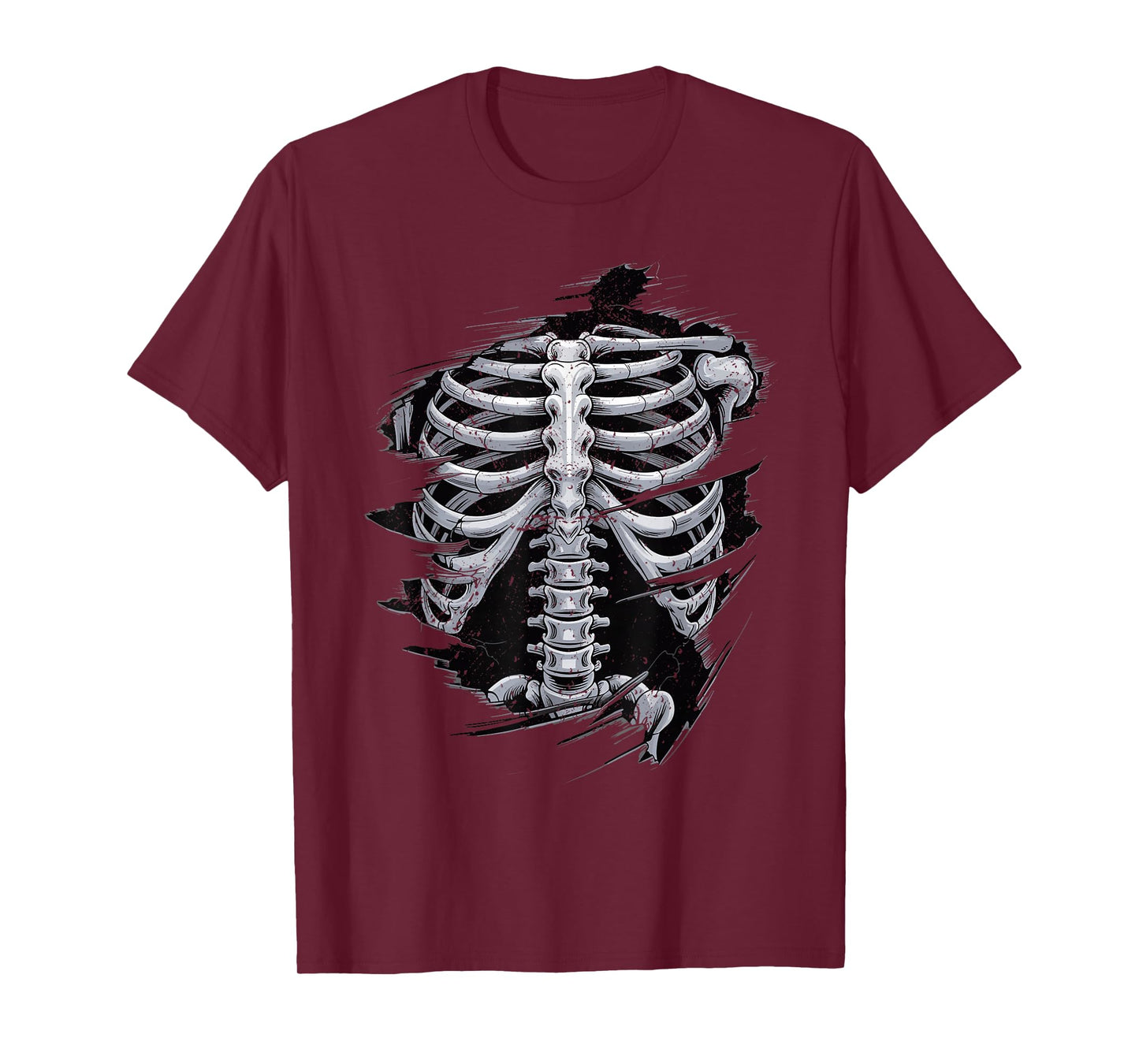 Ripped Skeleton Torso Exposed Ribcage Graphic Halloween T-Shirt