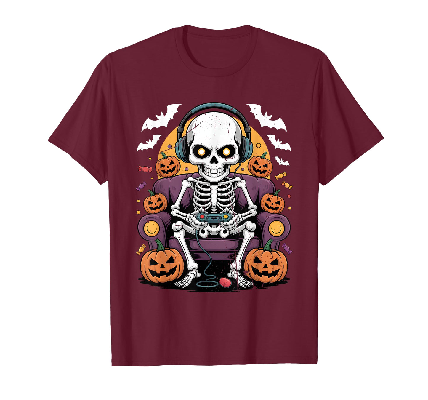 Skeleton Gamer Headphone Funny Halloween Gaming Boys Kids T-Shirt