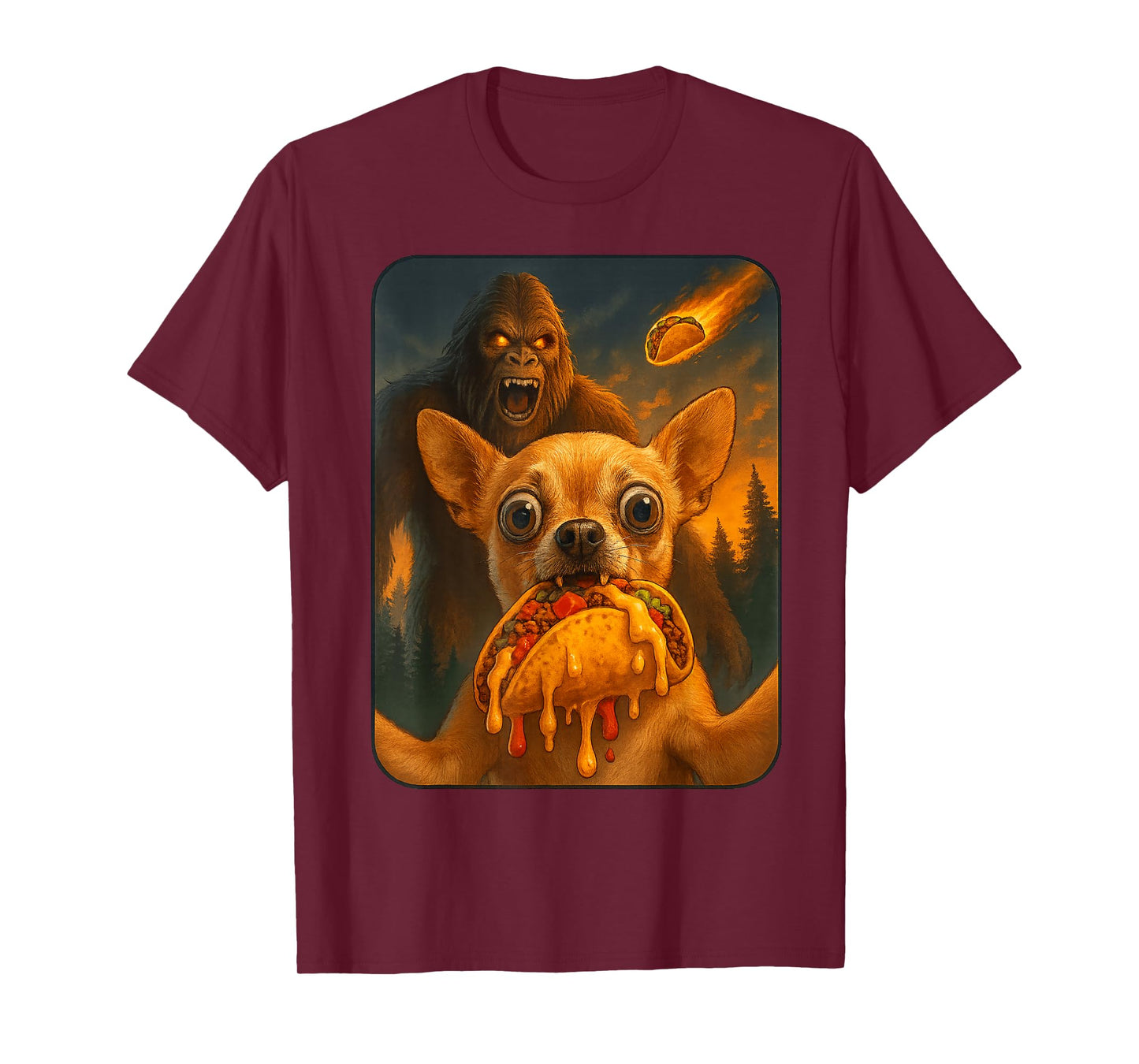 Chihuahua Selfie with Bigfoot Funny National Taco Day T-Shirt