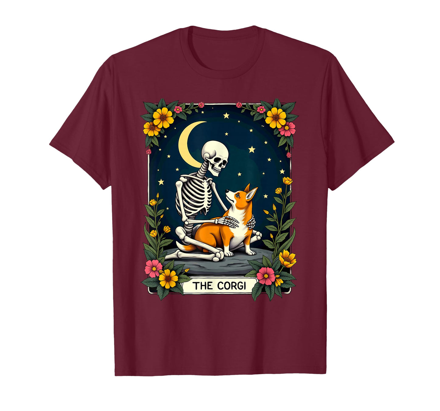 Gothic Tarot Card The Corgi Skeleton Halloween T-Shirt