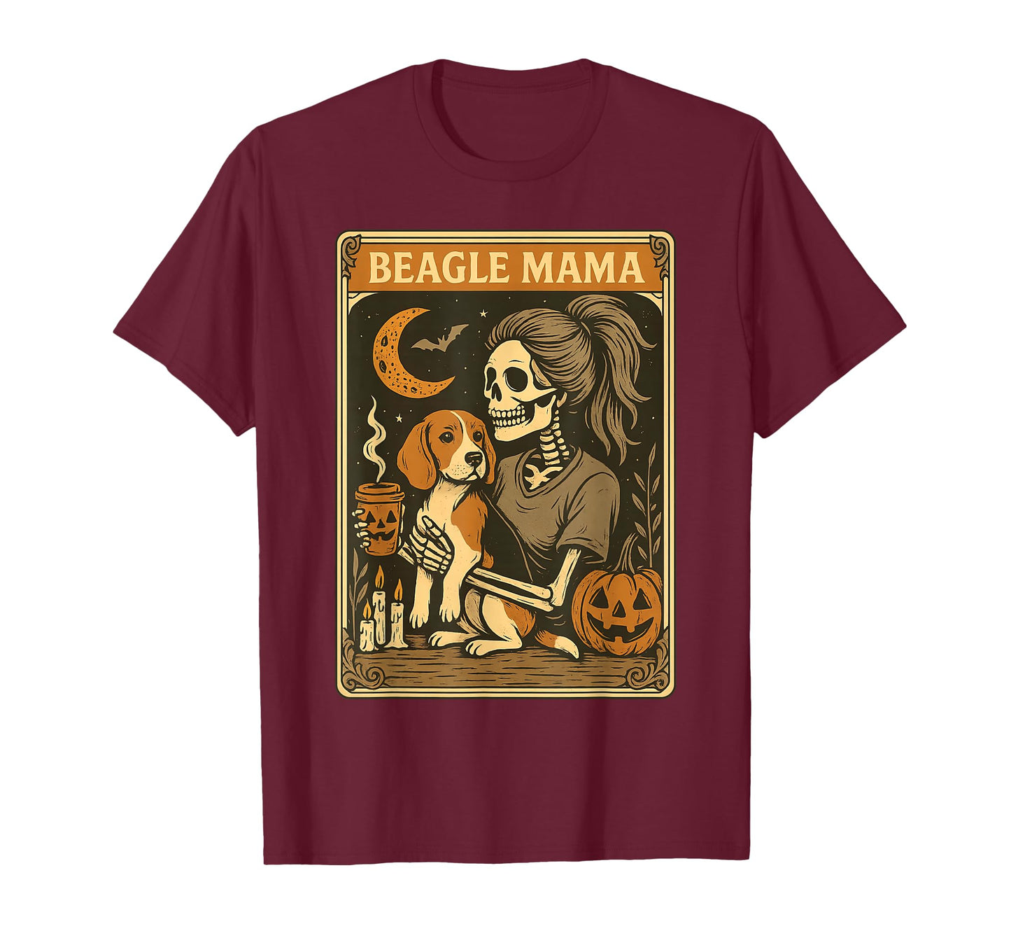 Beagle Mama Tarot Card Skeleton Dog Pumpkin Spooky Halloween T-Shirt