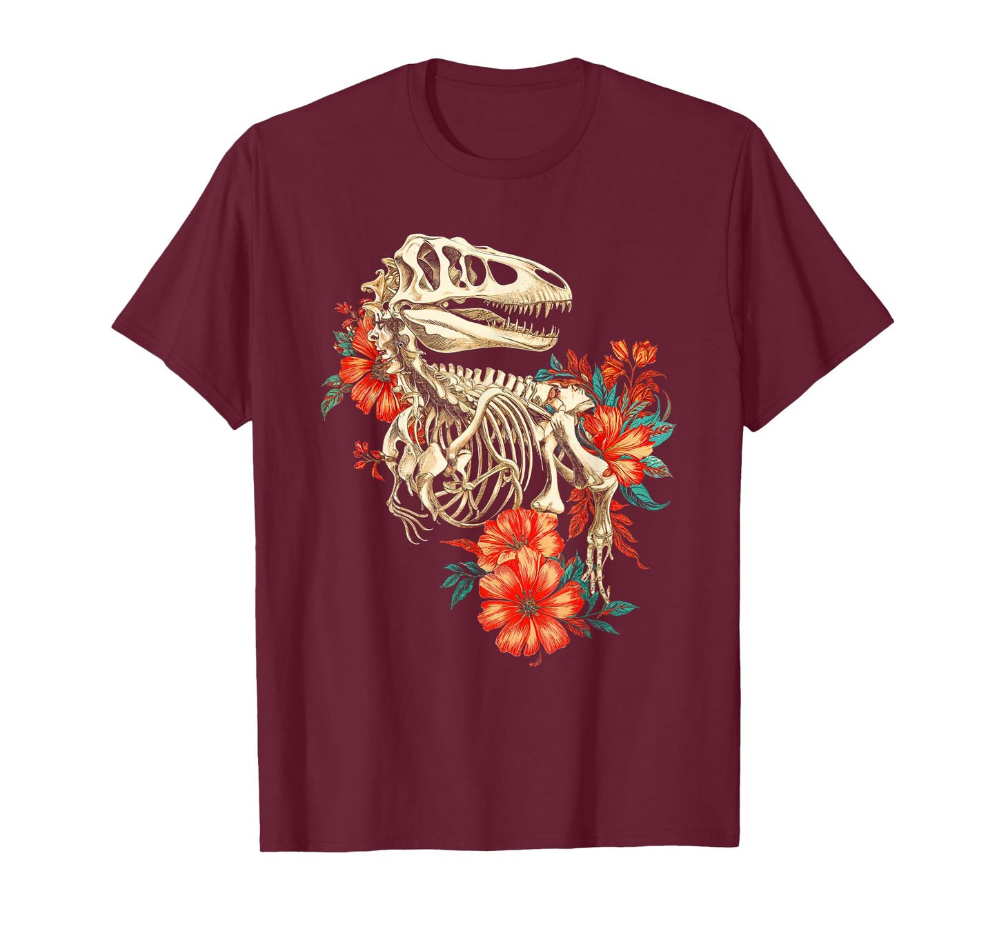 Rex Skeleton Bones Flowers Dino Paleontology Dinosaur T-Shirt
