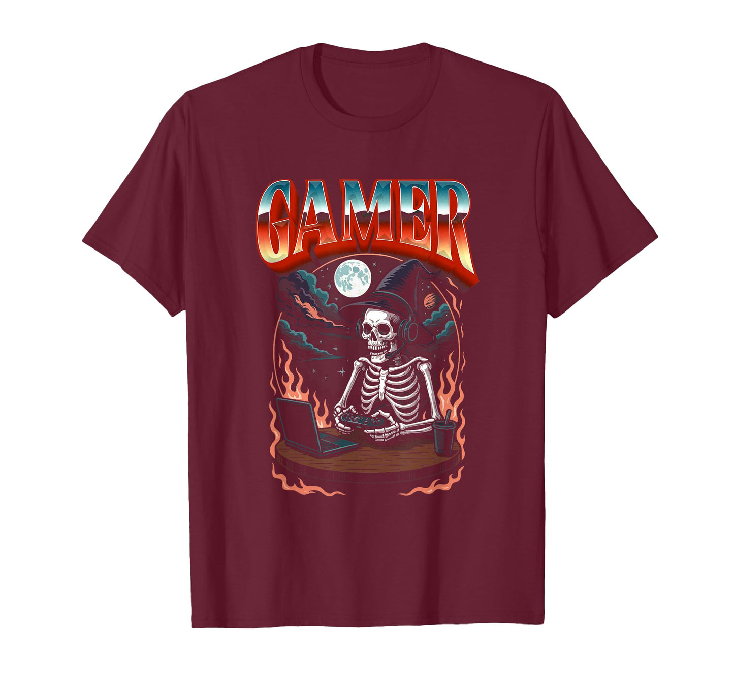 Gamer Witch Skeleton Funny Halloween Gaming Gamer Girl T-Shirt
