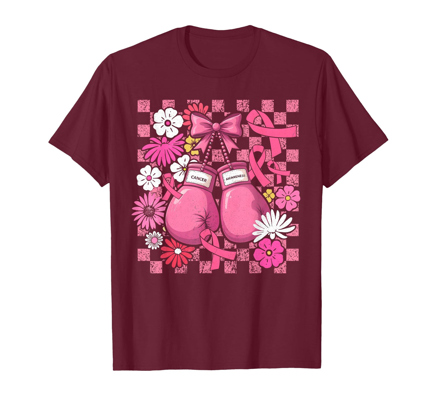 Breast Cancer Boxing Glove Pink Ribbon Bow Awareness Groovy T-Shirt