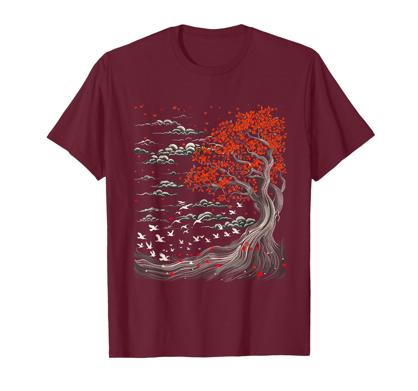 Japanese Tree, Birds, Clouds Art, Natur Lover, Men, Women, T-Shirt