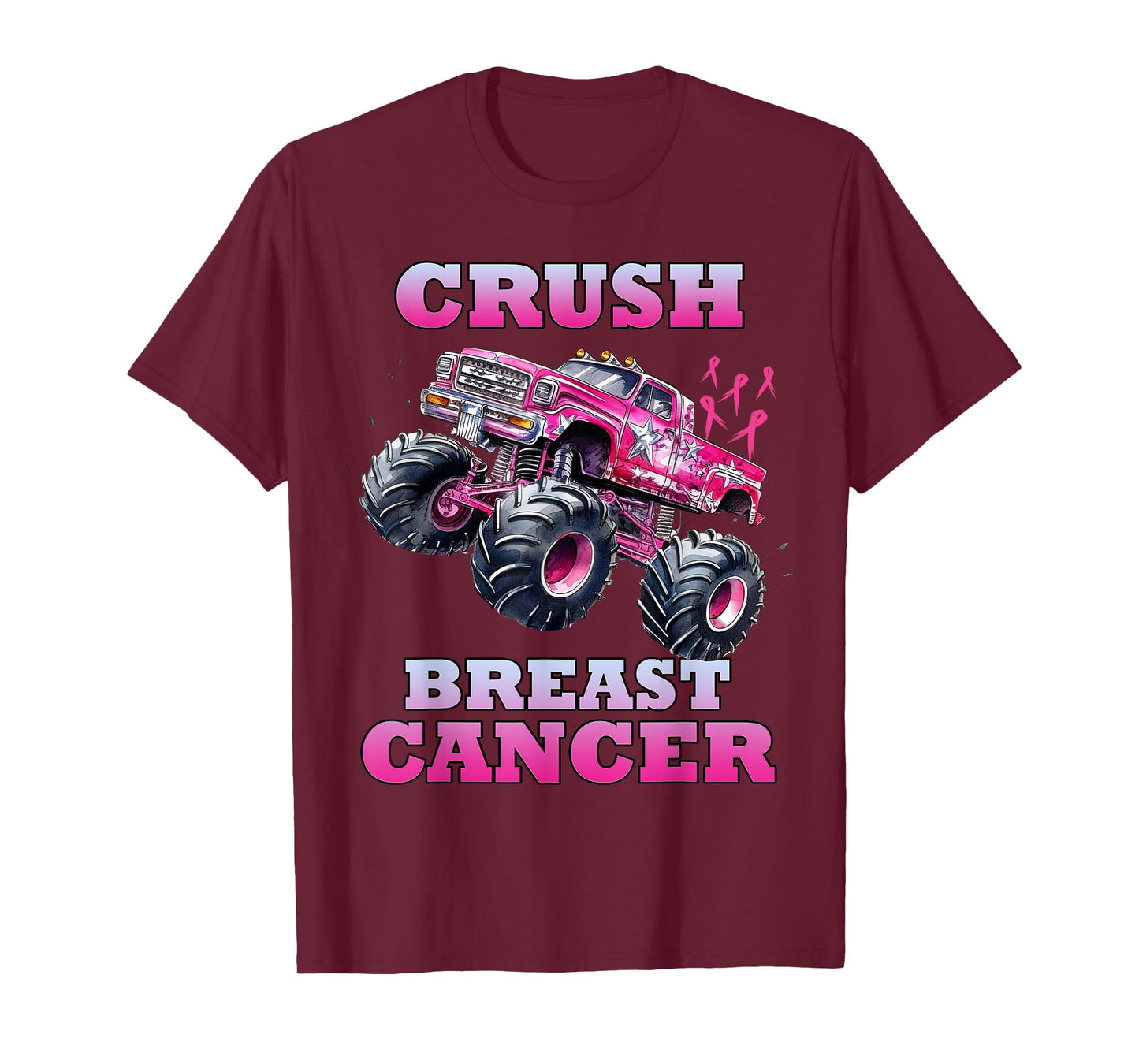 Crush Breast Cancer Monster Truck Wear Pink Kids Boys Girls T-Shirt