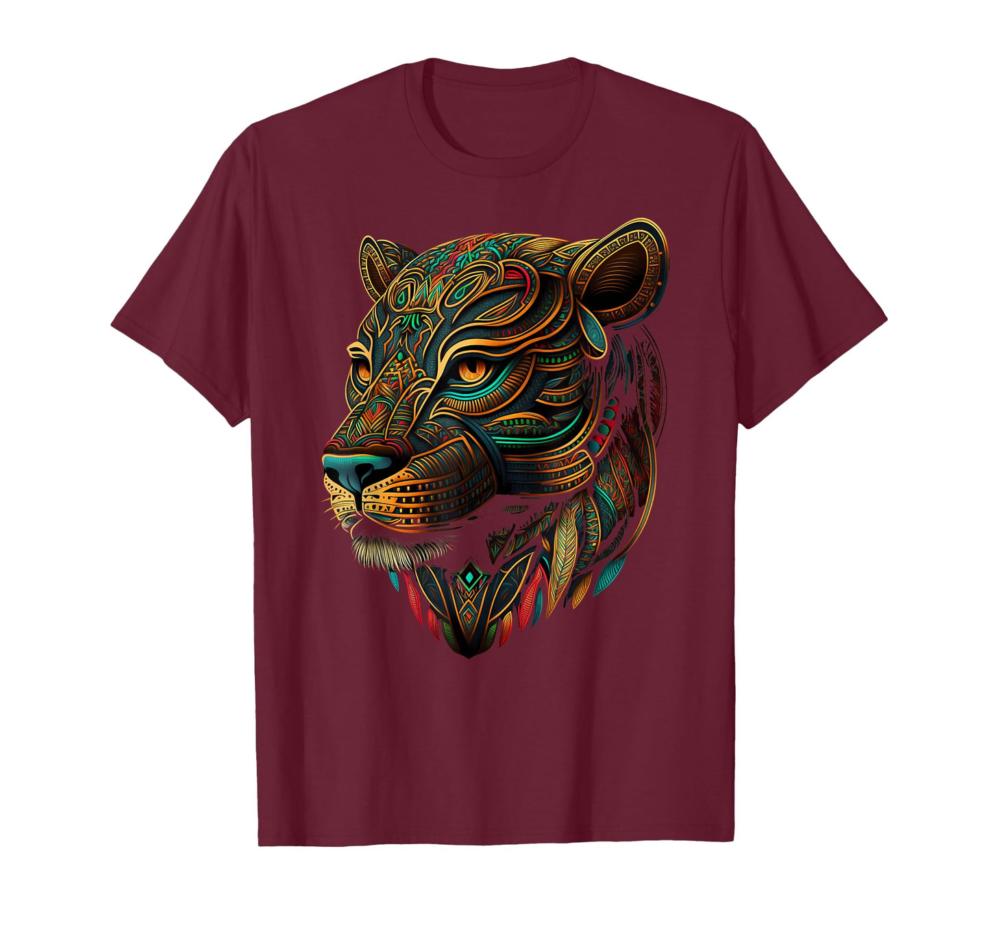 Azteca Mountain Lion Indigenous Aztec Art Colorful Animals T-Shirt