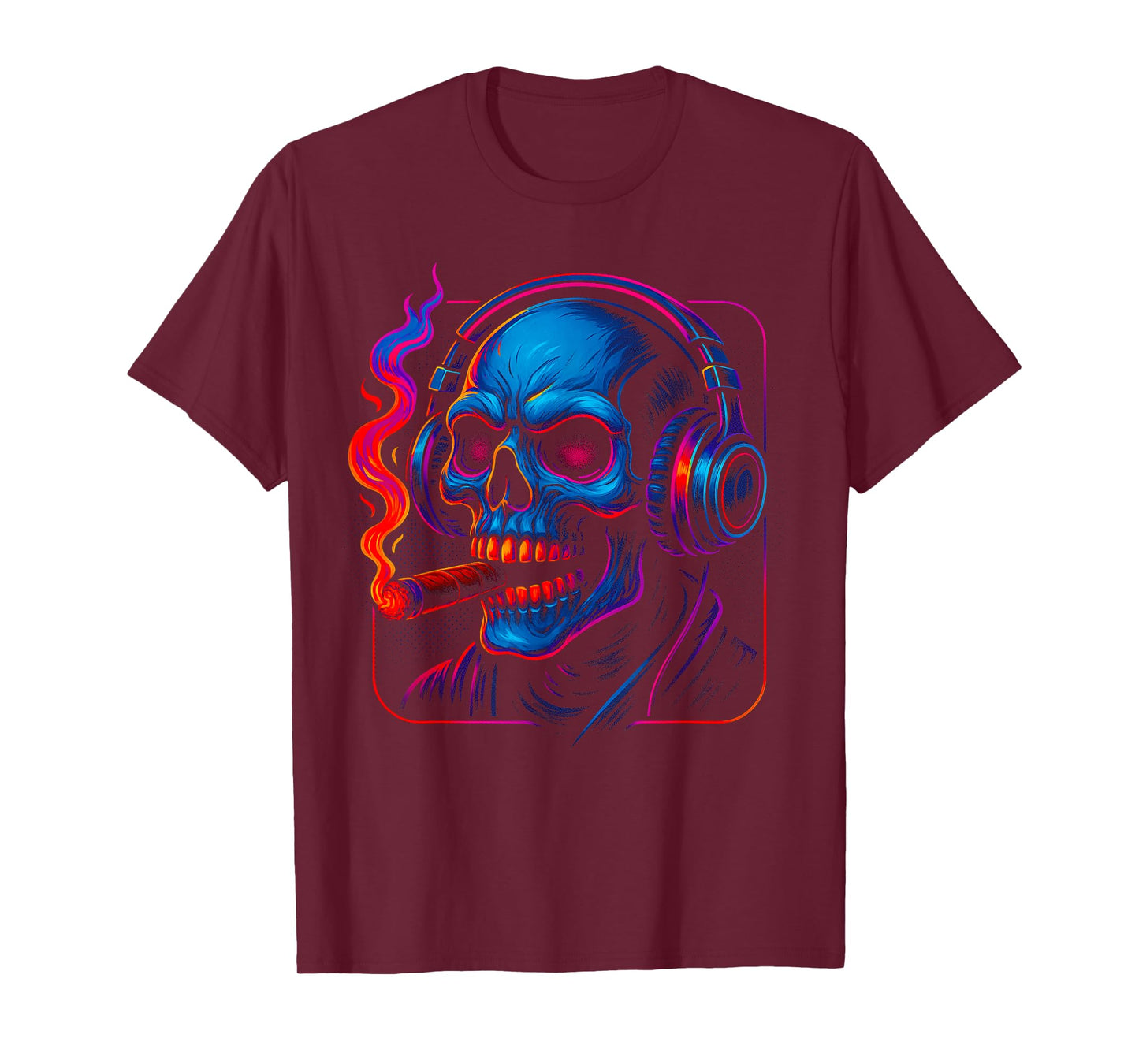 Skull DJ - Cigar & Headphones Vaporwave Halloween Skeleton T-Shirt