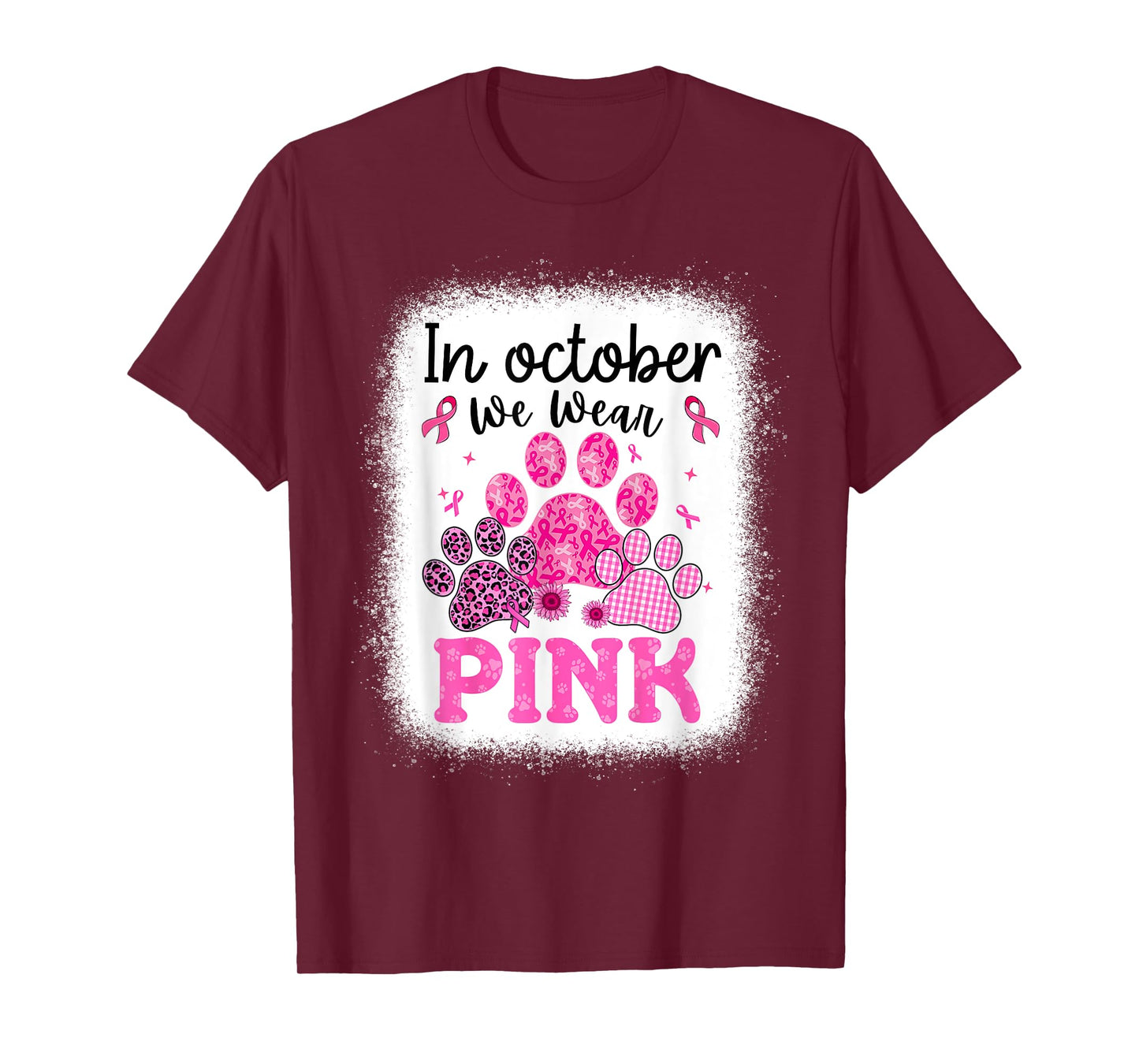In October We Wear Pink Dog Cat Paw Breast Cancer Awareness T-Shirt