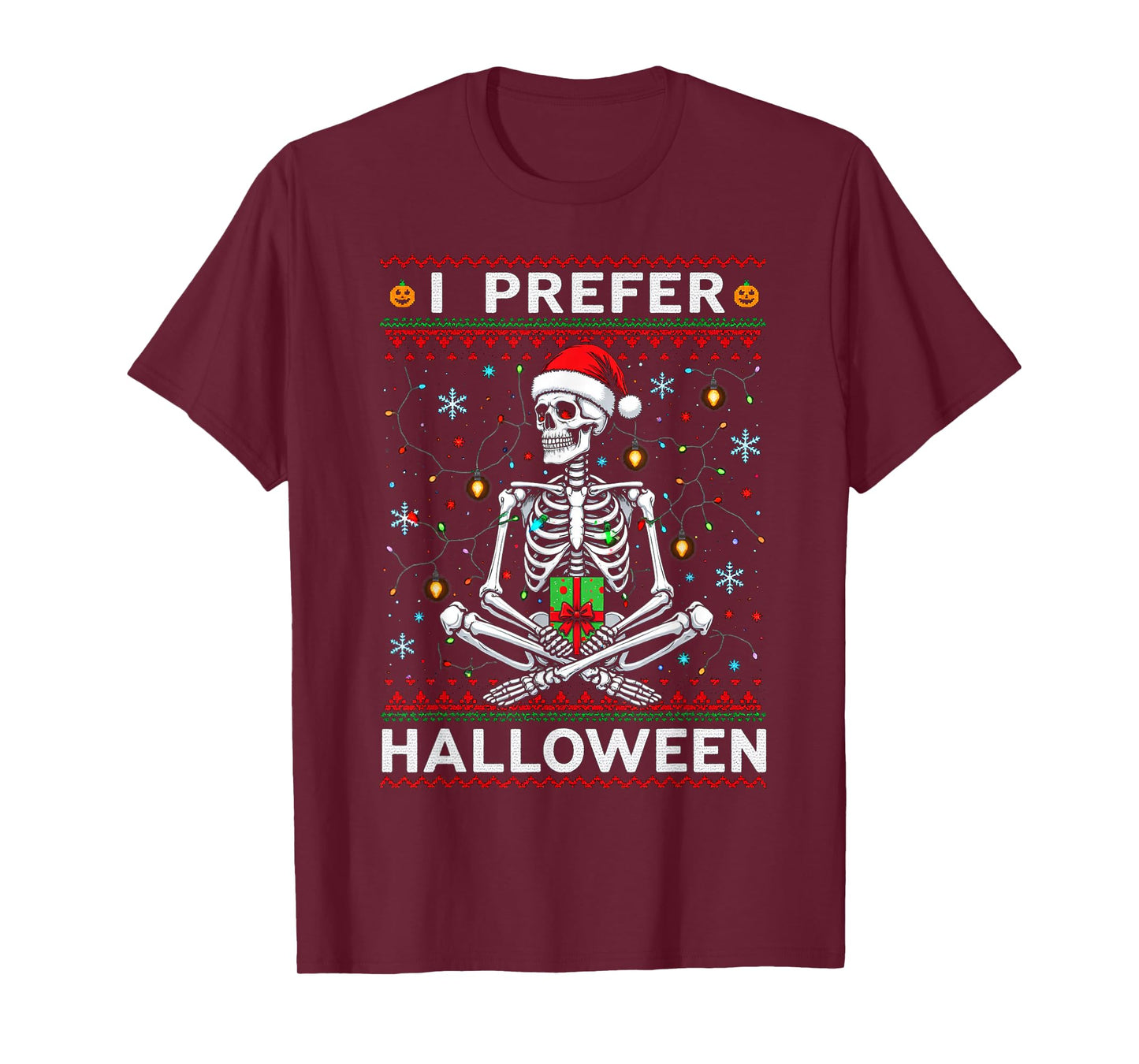 Funny Christmas 2025 Skeleton I Prefer Halloween Ugly Xmas T-Shirt