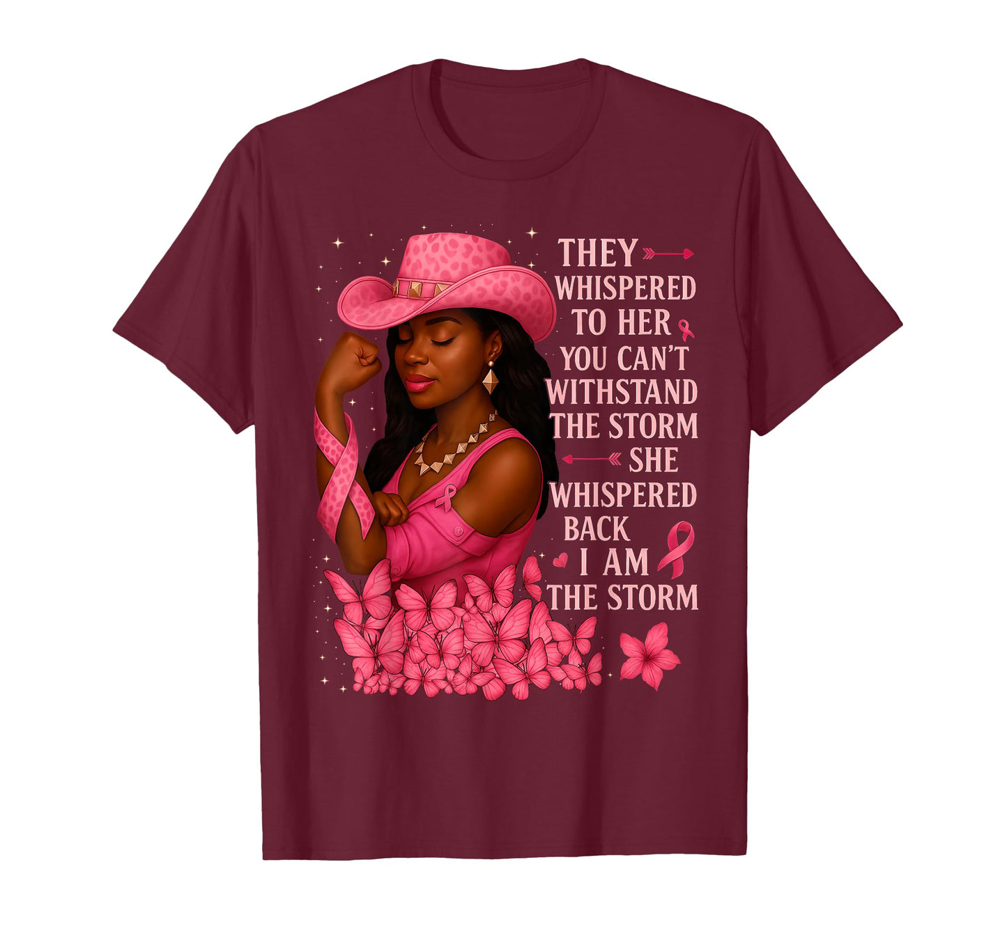 HUGvyn Breast Cancer Awareness: Women Black Cowgirl Western T-Shirt