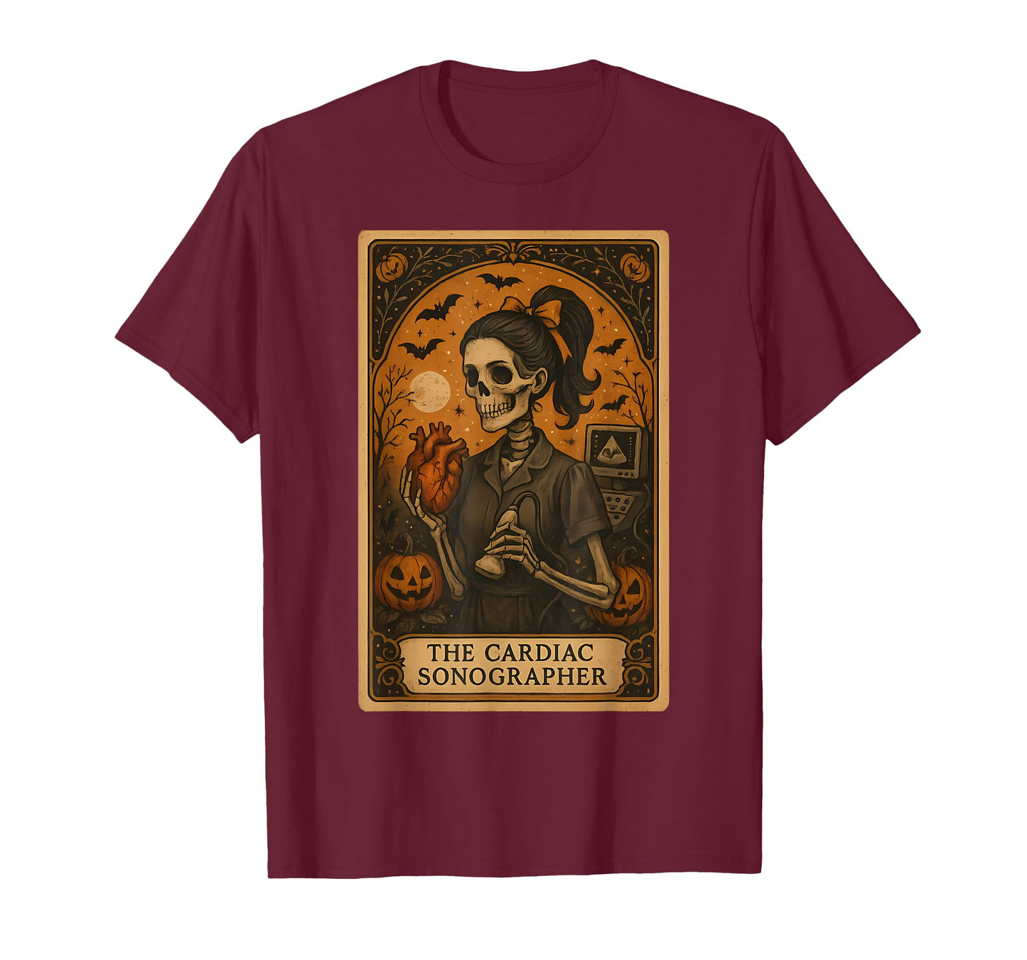 Halloween Cardiac Sonographer Tarot Card Skeleton Witchy T-Shirt