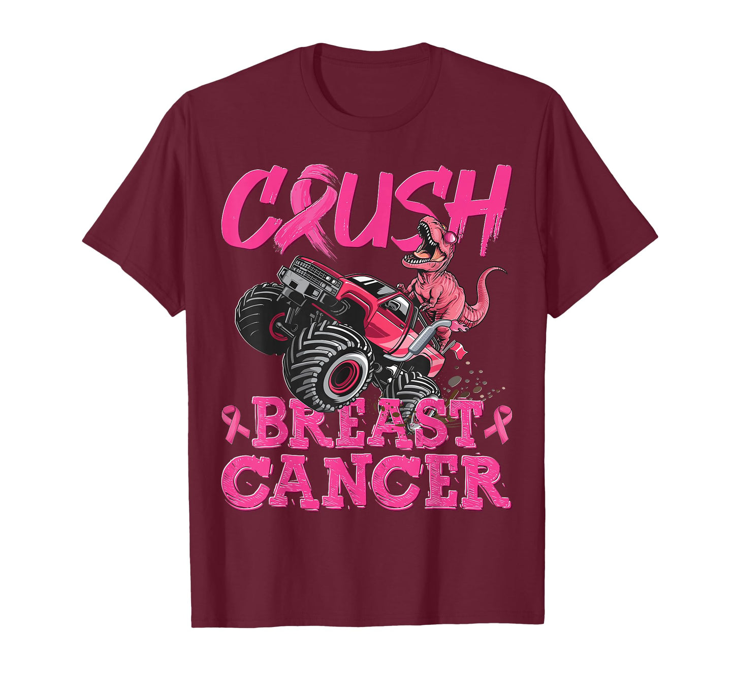Crush Breast Cancer Dinosaur T Rex Monster Truck Boys Kids T-Shirt