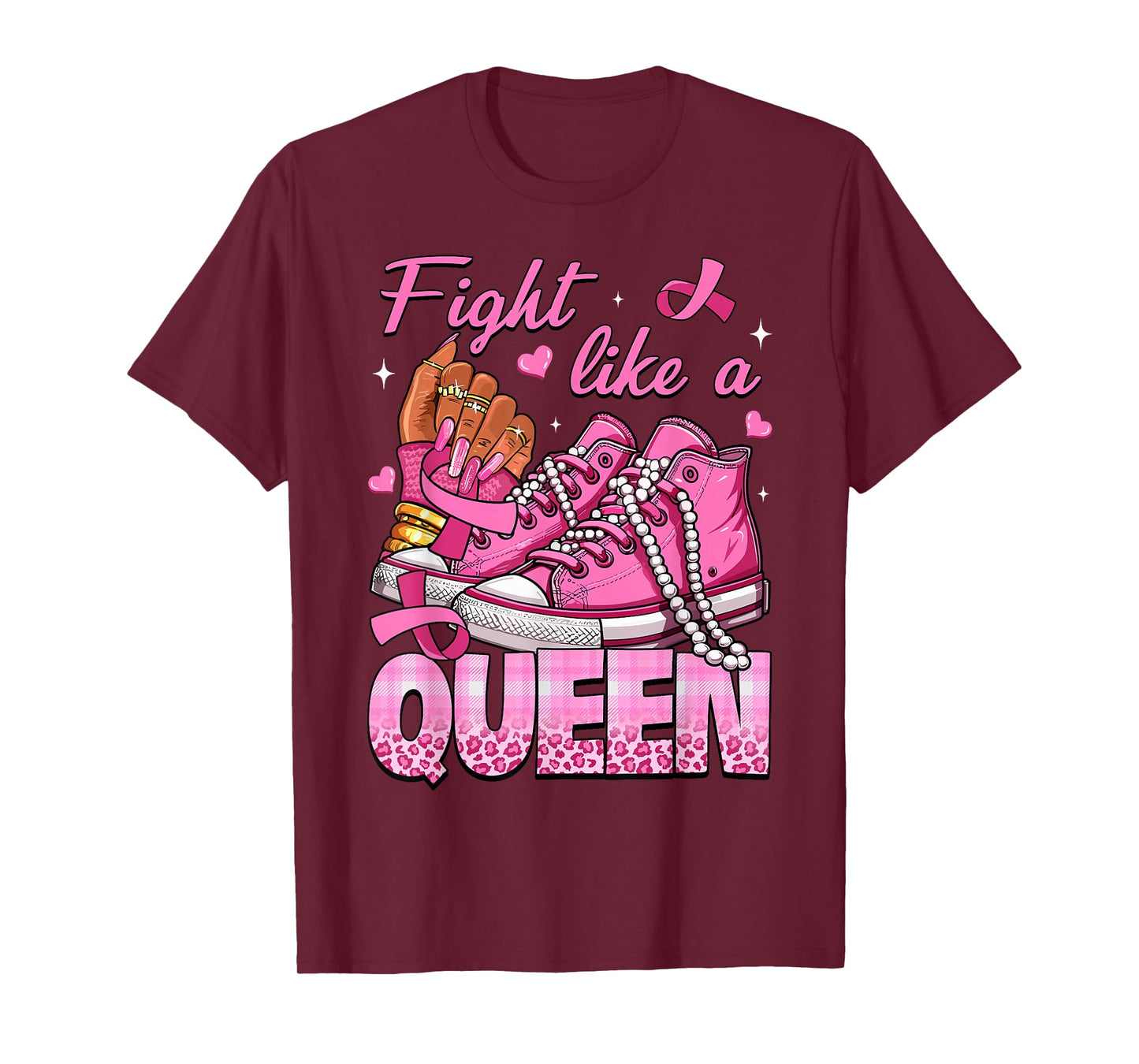 Fight Like A Queen Women Girl Sneakers Breast Cancer Warrior T-Shirt