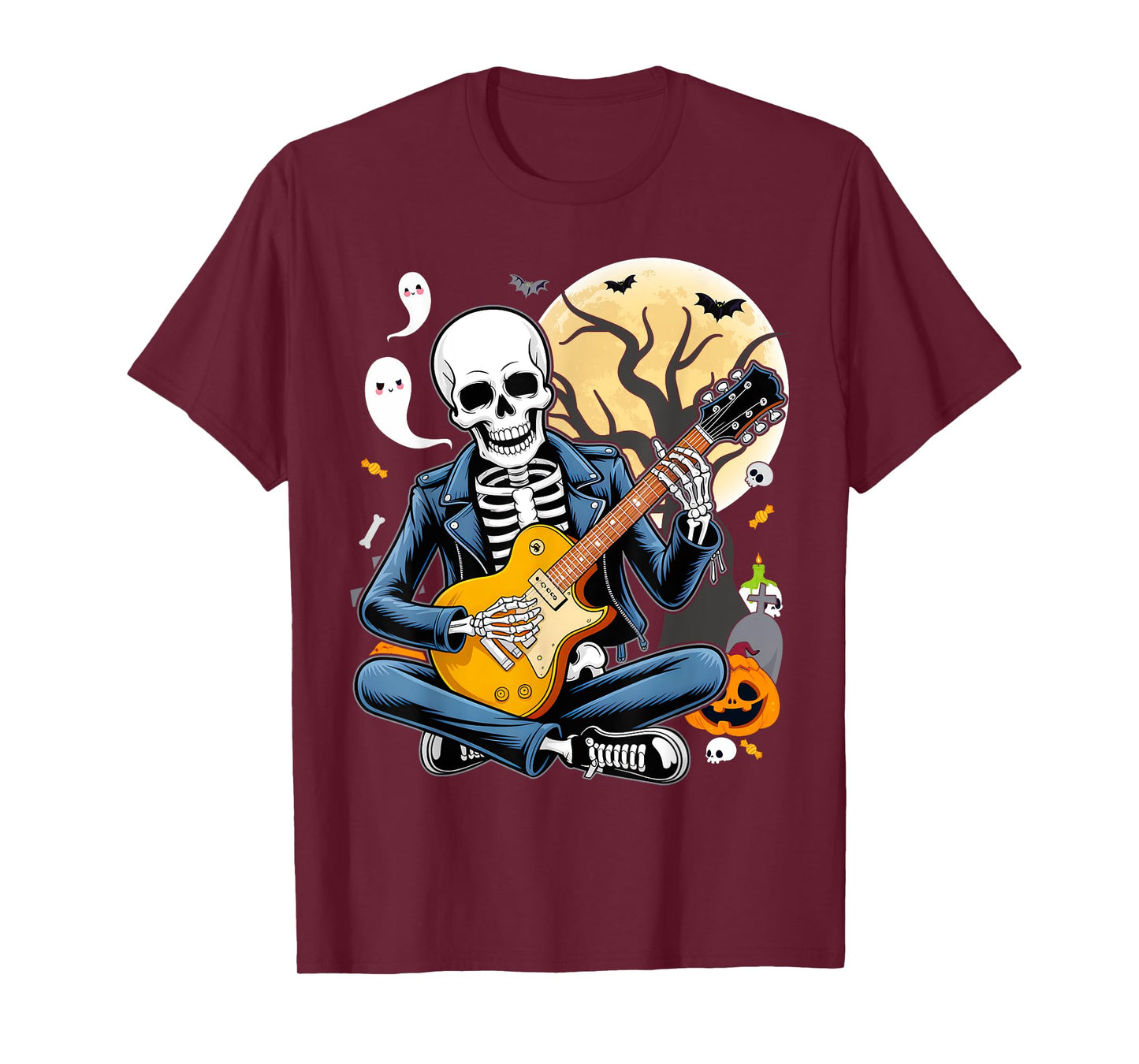 Skeleton Playing Guitar Punk Rock Music Halloween Mens Kids T-Shirt