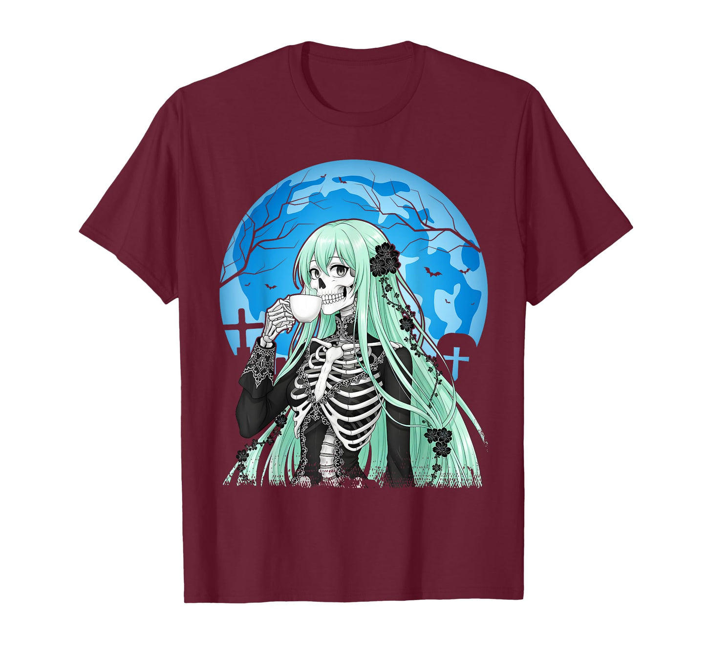 Coffee Drinking Skeleton Messy Bun Halloween Costume Girls T-Shirt