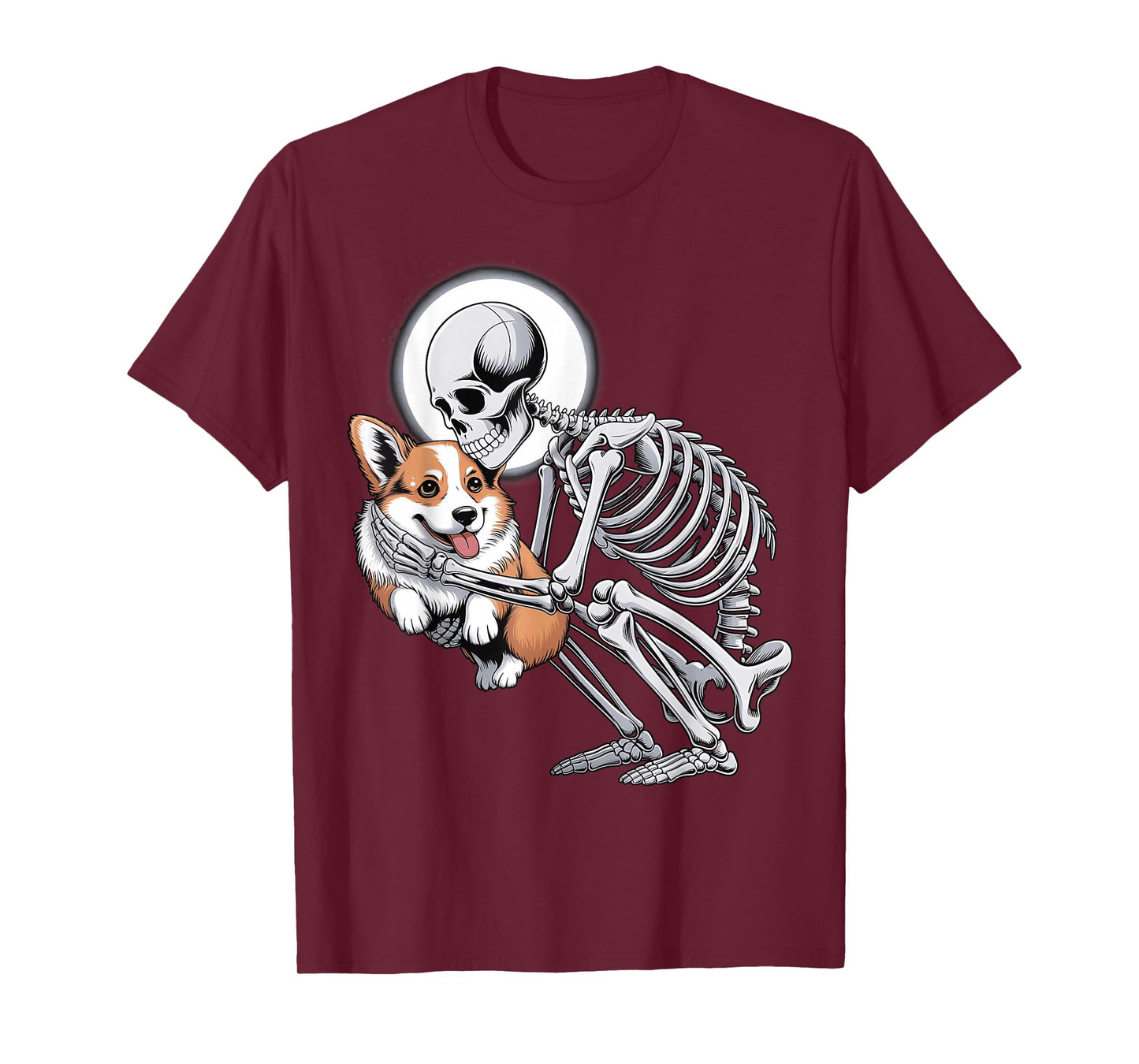 Skeleton Hugging Dog Halloween Corgi Lover Mom Dad T-Shirt