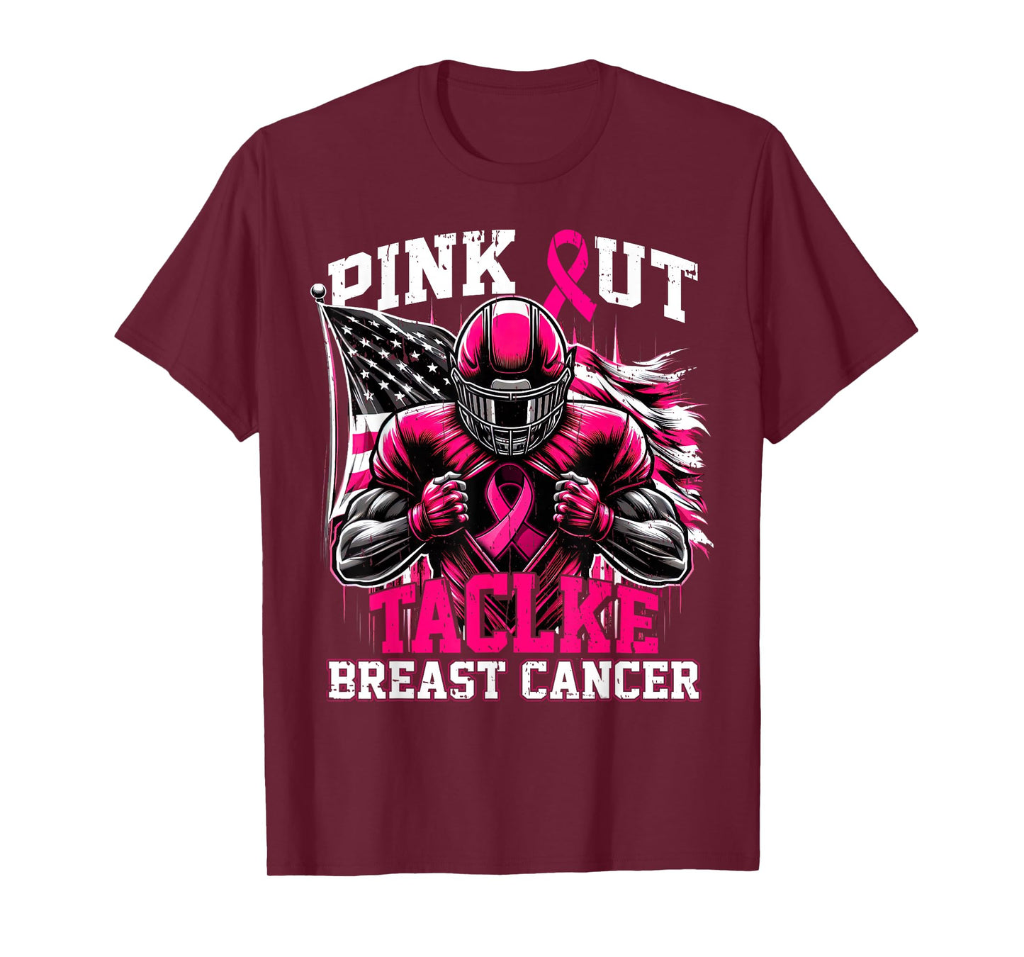 Pink Out Tackle Football Breast Cancer Awareness Men Boys T-Shirt