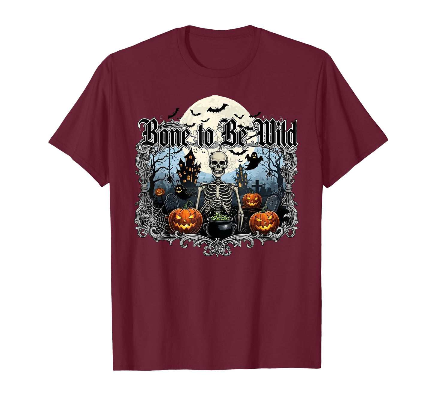 Bone to Be Wild Halloween Skeleton Apparel Spooky Rock T-Shirt