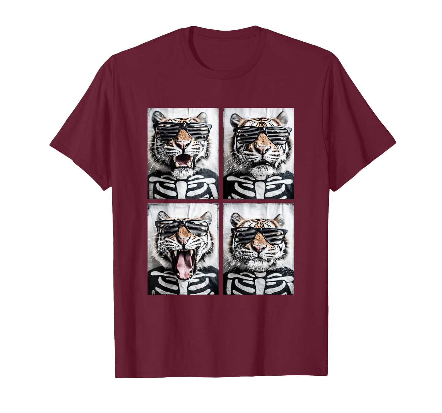Cute Tigers with Sunglasses Skeleton Costume Funny Halloween T-Shirt